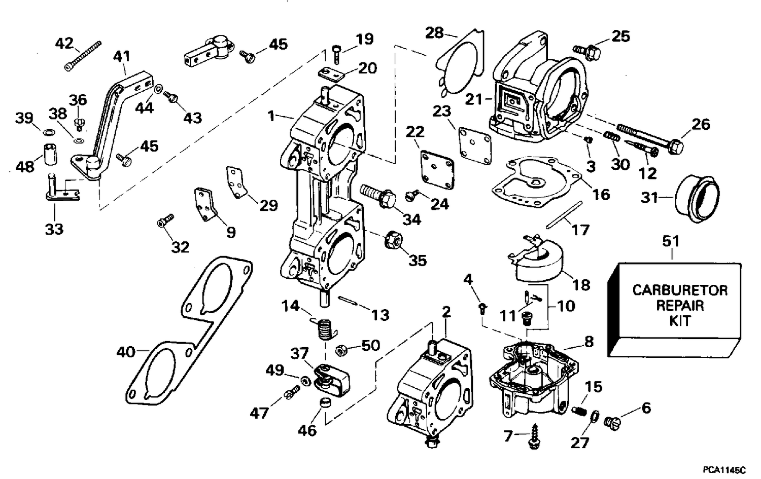 CARBURETOR & LINKAGE - 200SL, 225