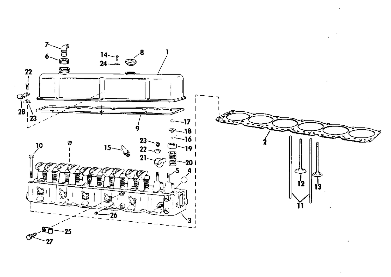 HEAD AND ROCKER ARM GROUP 165 HP STERN DRIVE
