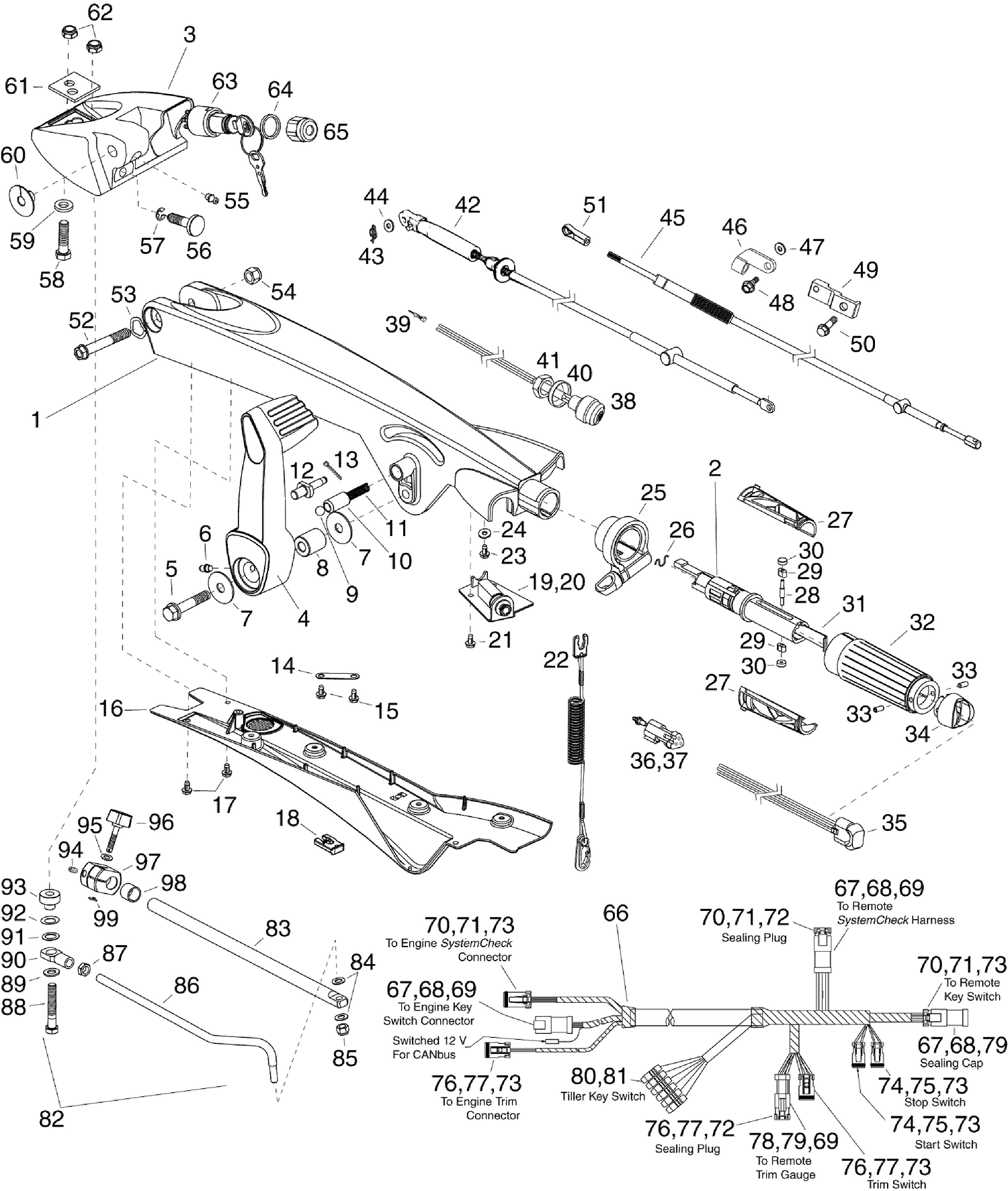 TILLER KIT - 75, 90 HP (E-TEC)
