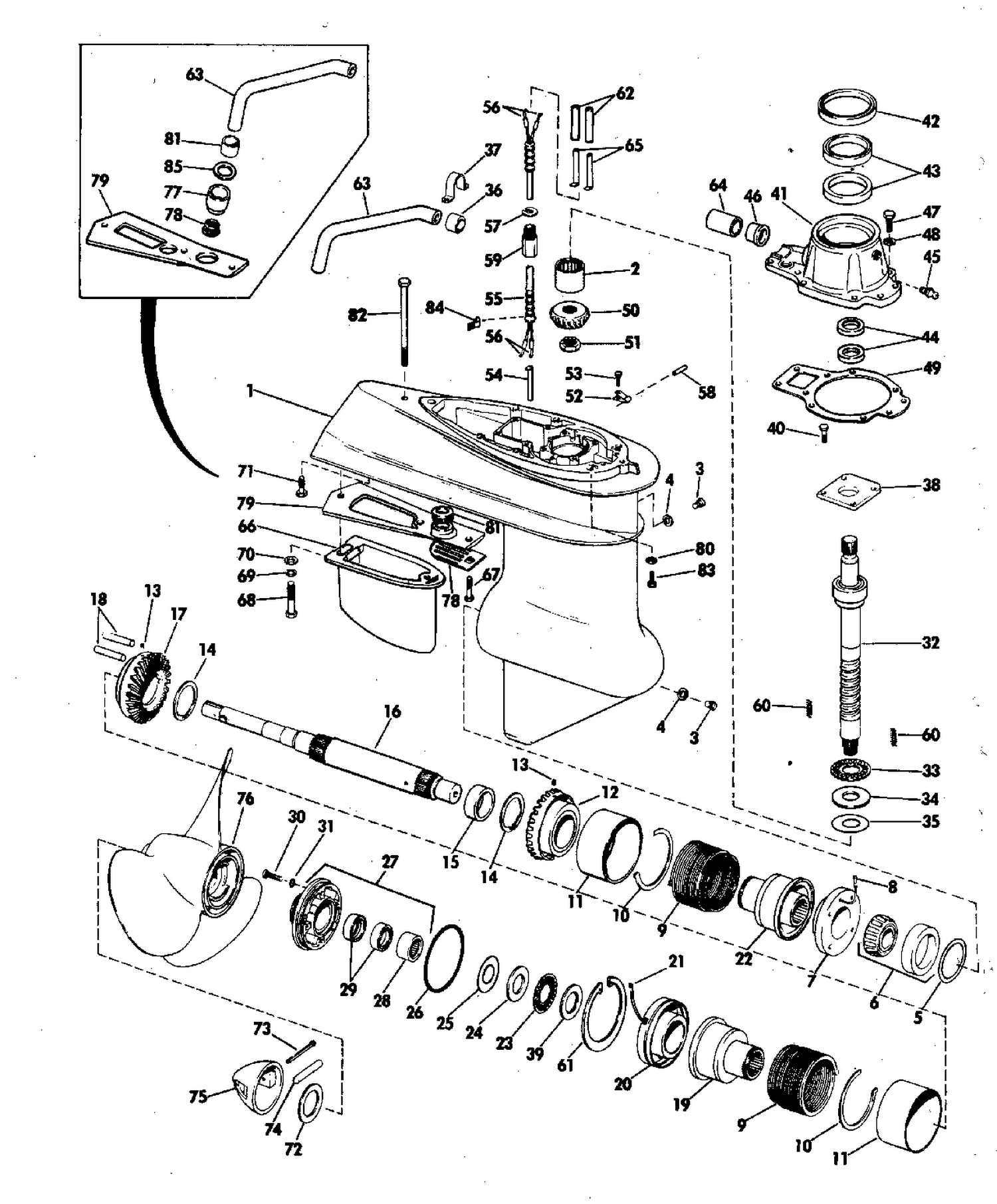 LOWER GEARCASE GROUP 120,140,165,175,190,225,235 HP