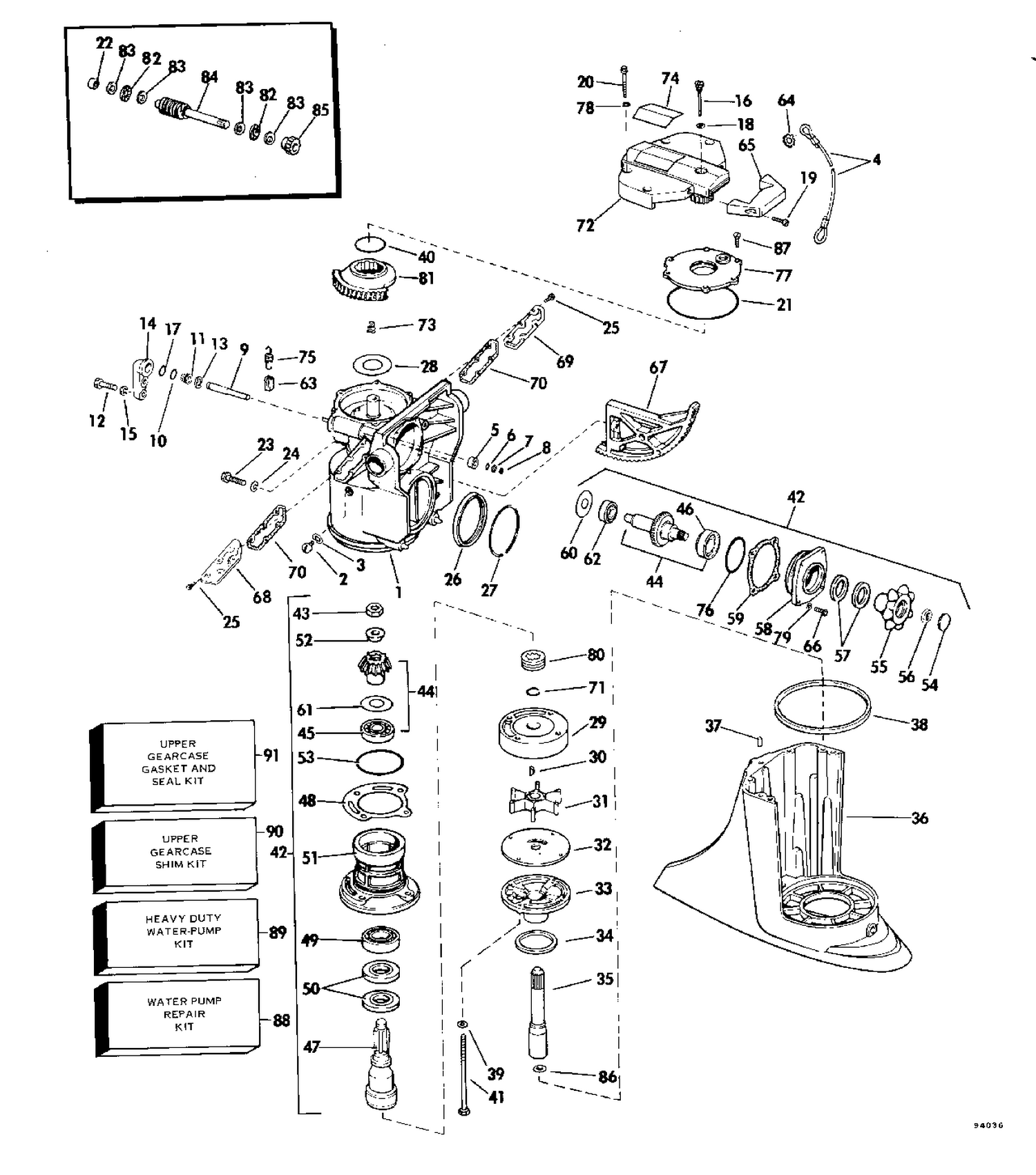 UPPER GEARCASE GROUP 120, 140 MODELS STERN DRIVE