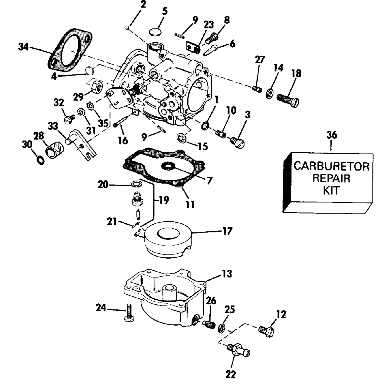 CARBURETOR - 55 MODEL 20 IN. AND 22.5 IN. TRANSOM MODELS