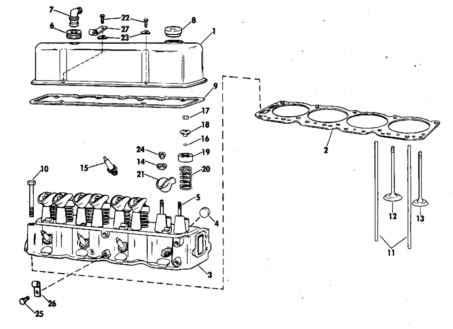 HEAD AND ROCKER ARM GROUP 140 HP STERN DRIVE