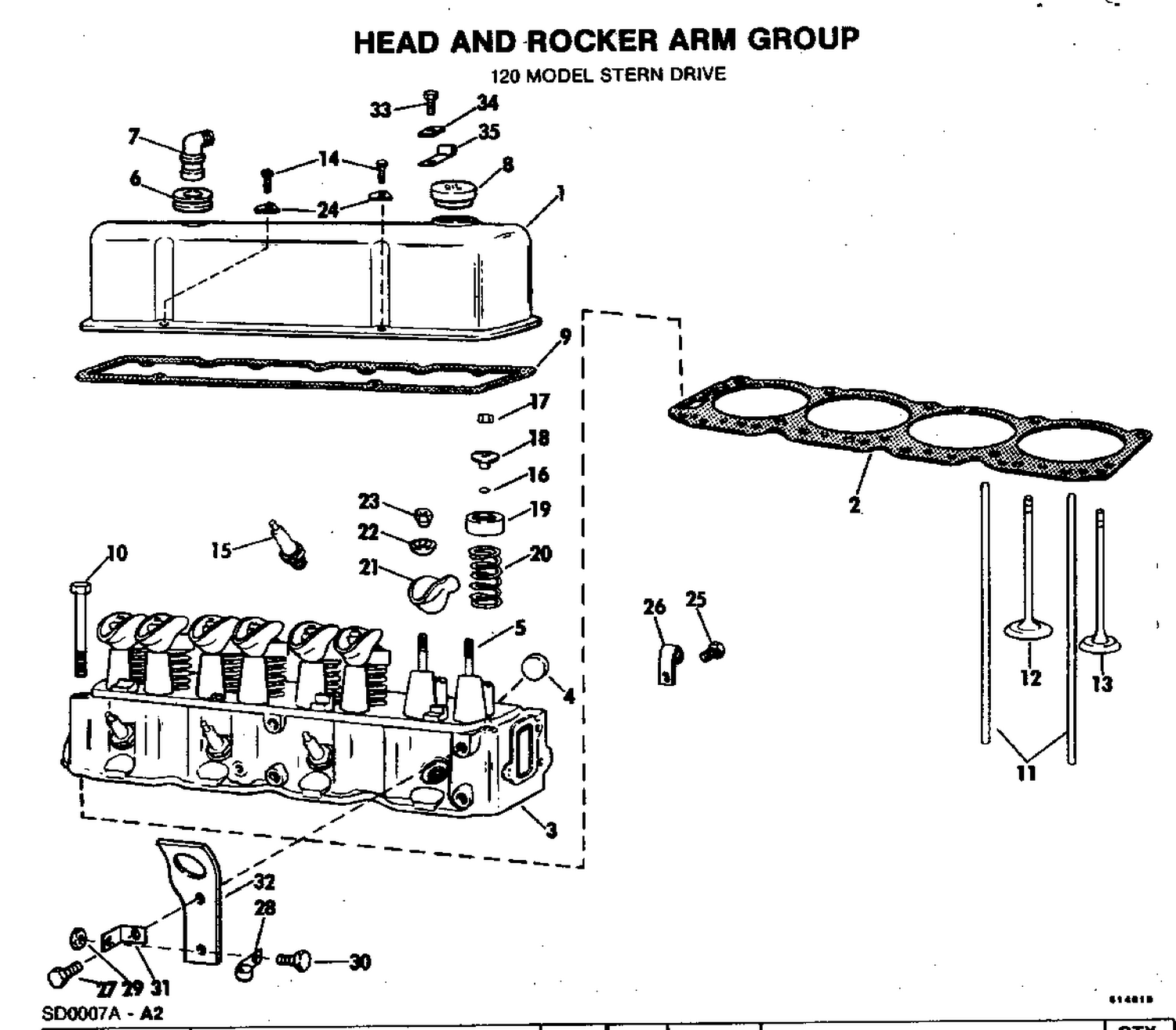 HEAD AND ROCKER ARM GROUP 120 MODEL STERN DRIVE
