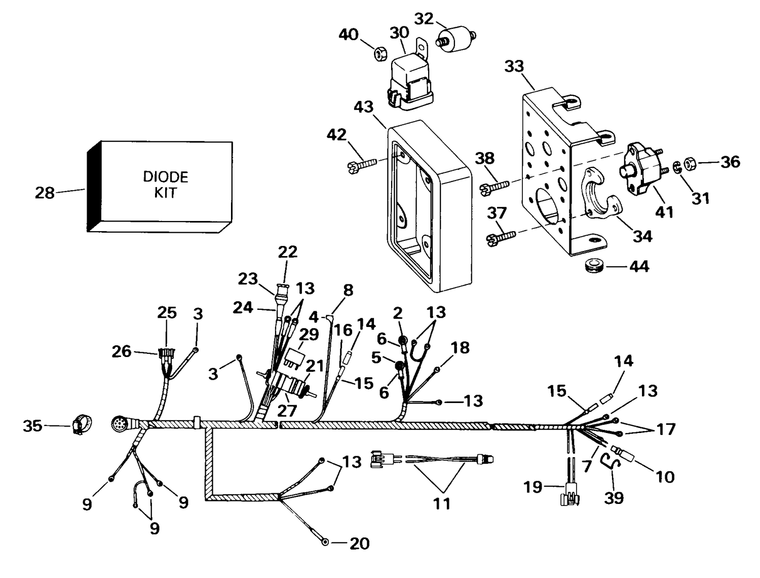 ENGINE WIRE HARNESS & BRACKET -- 2V & 4V MODELS
