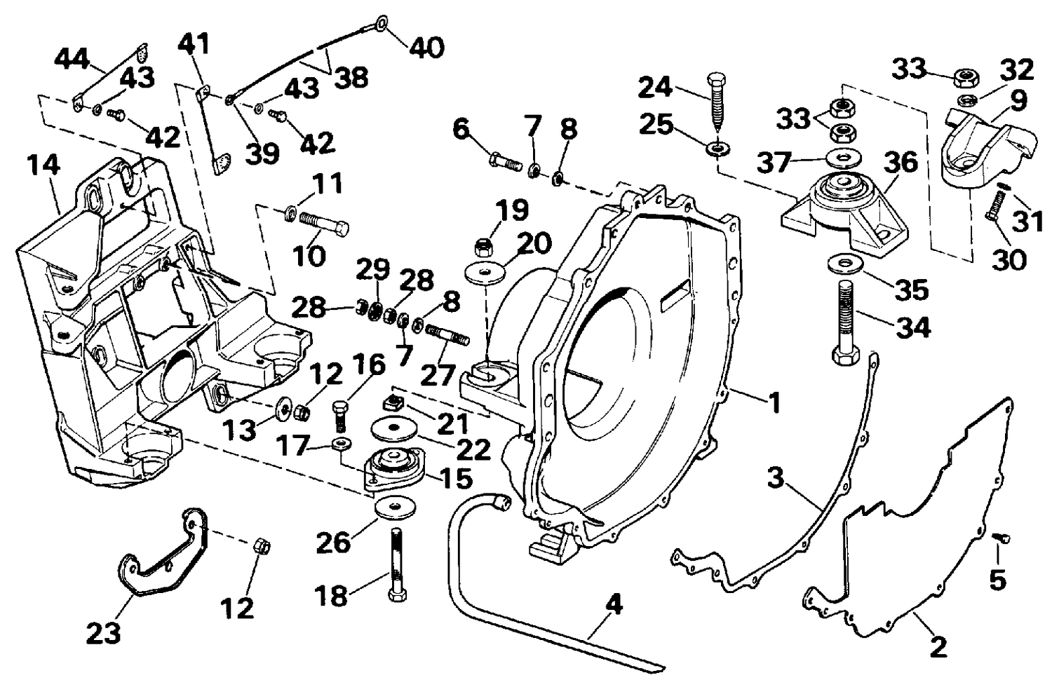 TRANSOM PLATE, FLYWHEEL HOUSING & MOUNTS