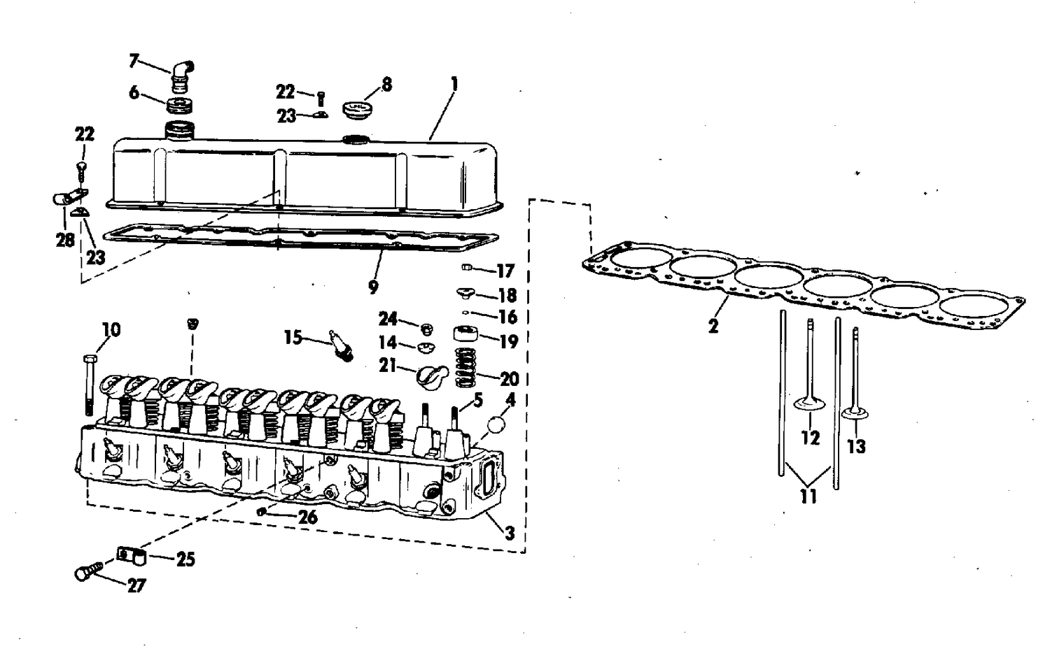HEAD AND ROCKER ARM GROUP 165 HP STERN DRIVE