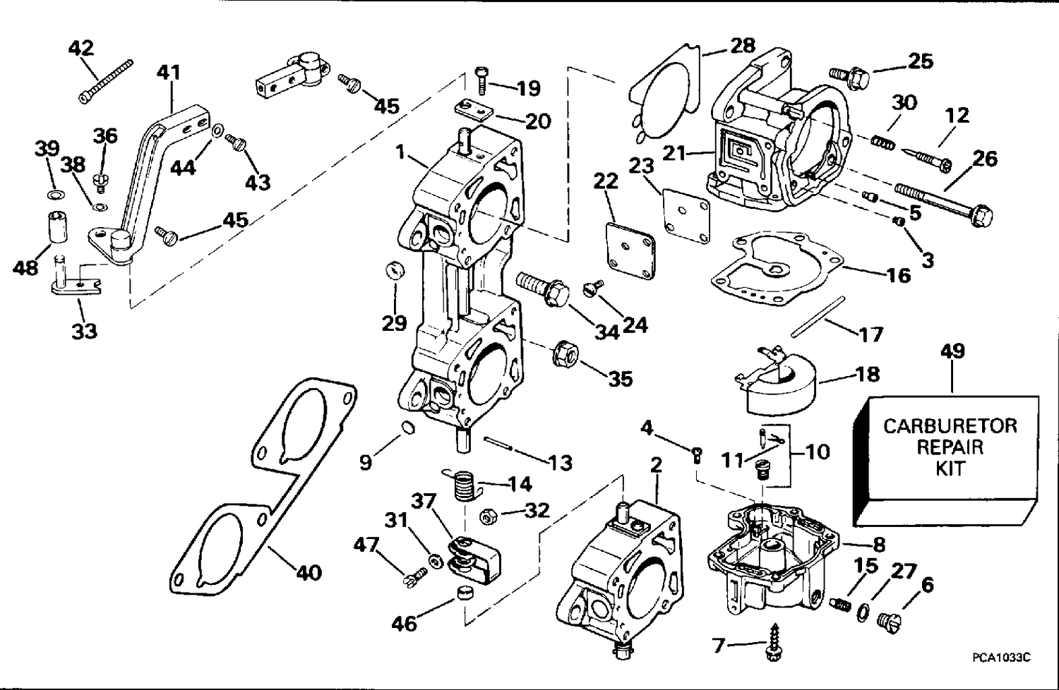 CARBURETOR AND LINKAGE - 225 SUFFIX "K" MODELS