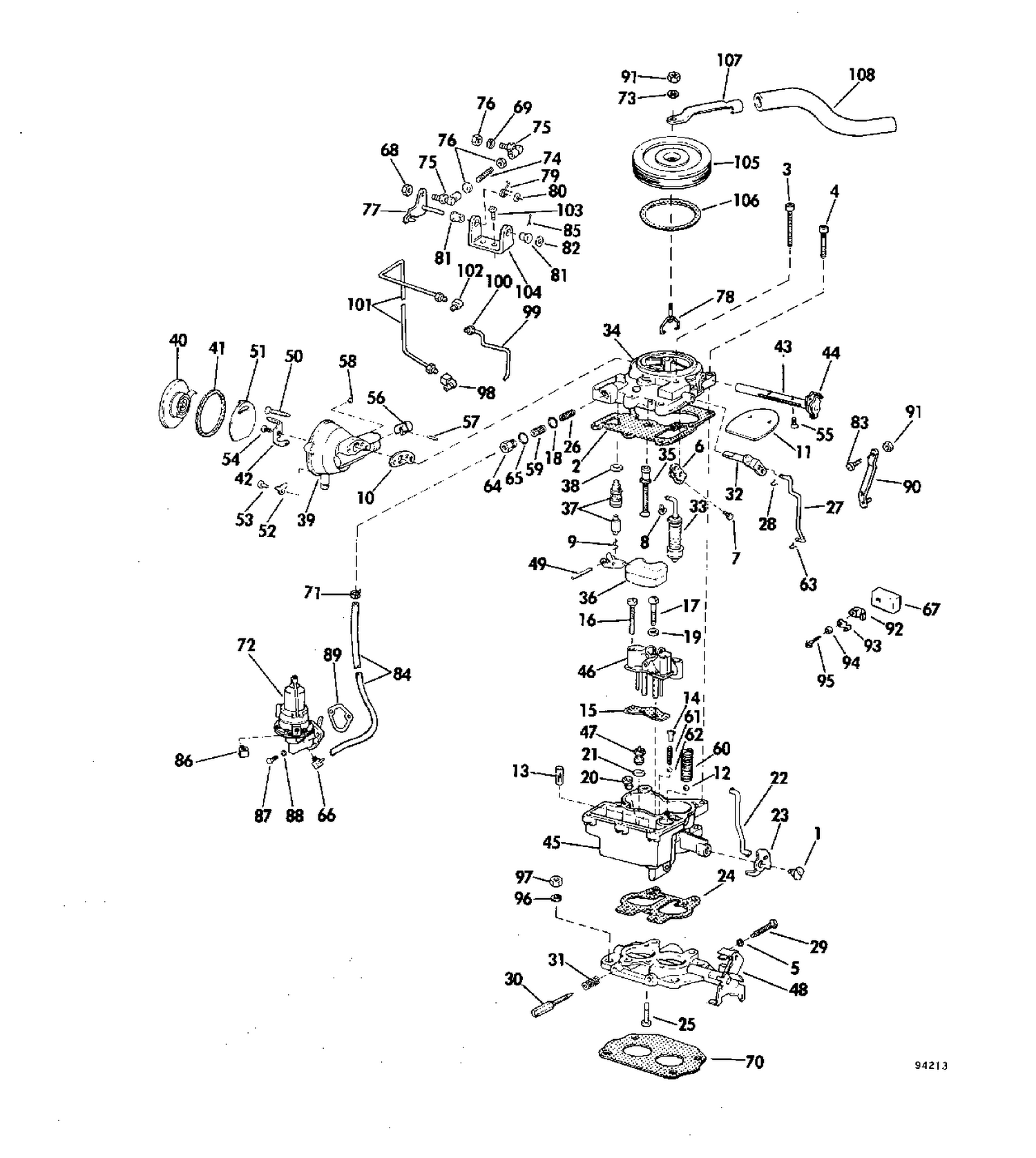 CARBURETOR & FUEL PUMP GROUP 120,140 MODELS STERN DRIVE