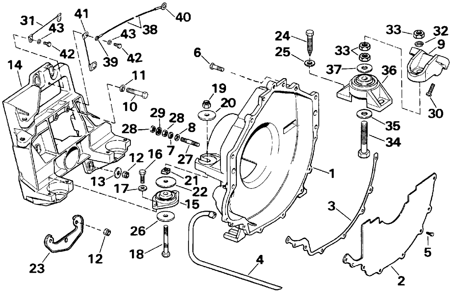 TRANSOM PLATE, FLYWHEEL HOUSING & MOUNTS