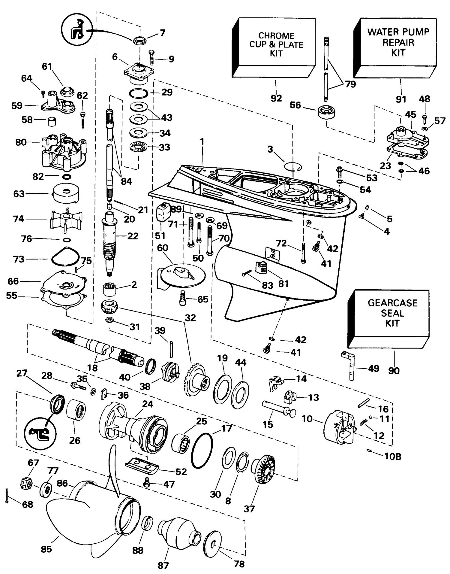GEARCASE -- 90 & 115 EL, GL, SL MODELS