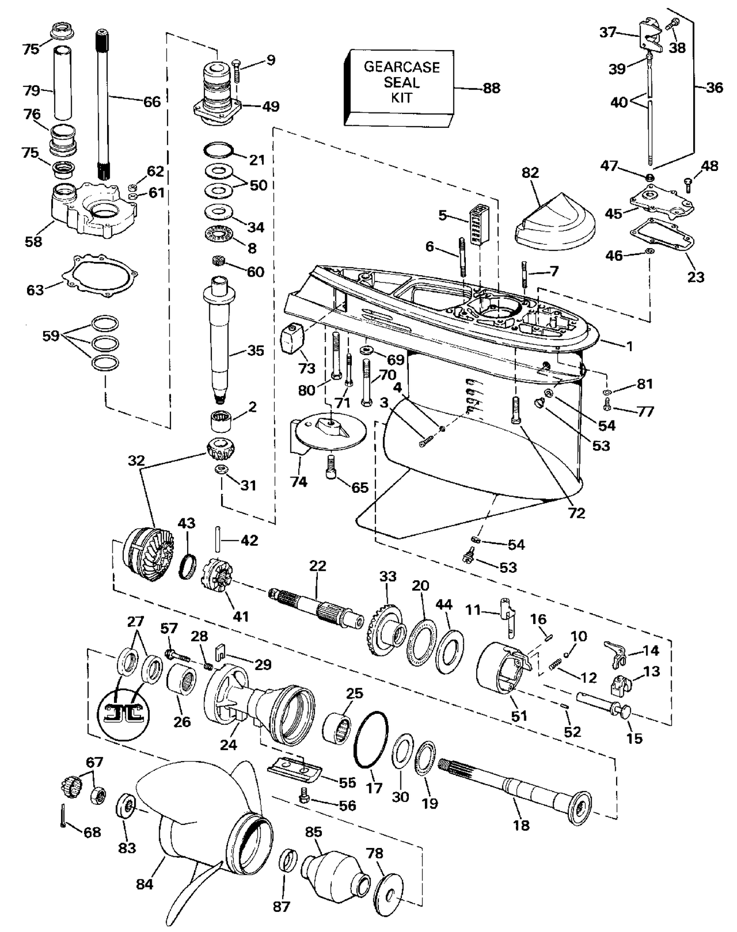 LOWER GEARCASE - COUNTER (L.H.) ROTATION