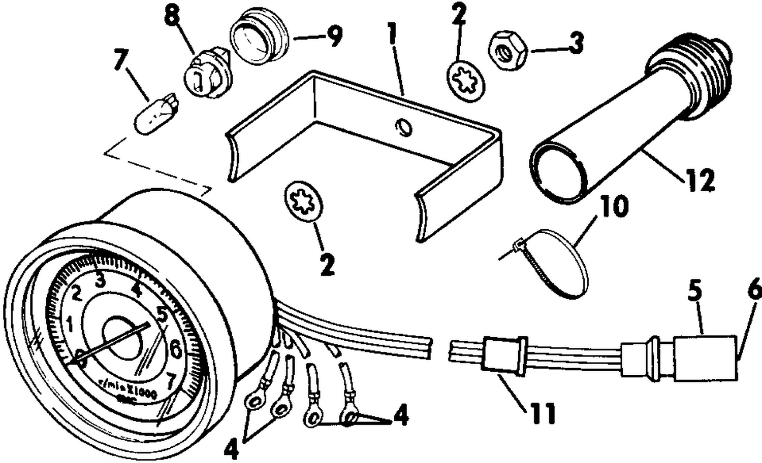 TACHOMETER KIT - FLUSH MOUNT - PLUG-IN
