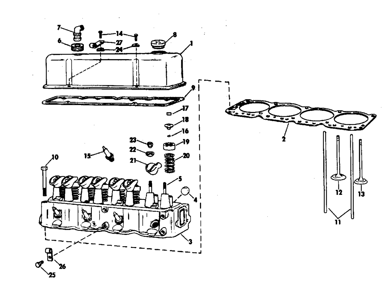 HEAD AND ROCKER ARM GROUP 120 HP STERN DRIVE