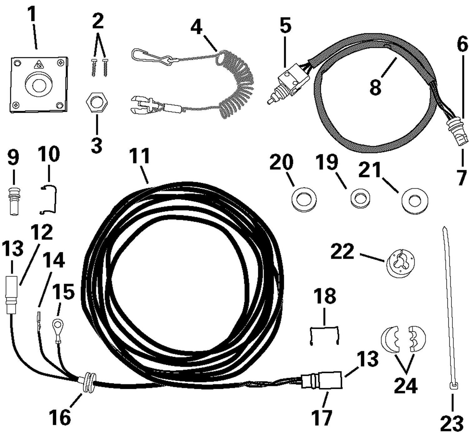 EMERGENCY IGNITION STOP SWITCH - 6 THRU 55 MODELS DASH OR GUNWALE MOUNT