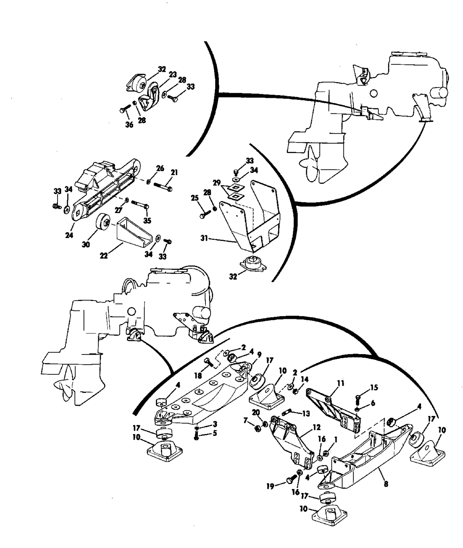 ENGINE MOUNT GROUP 155HP STERN DRIVE