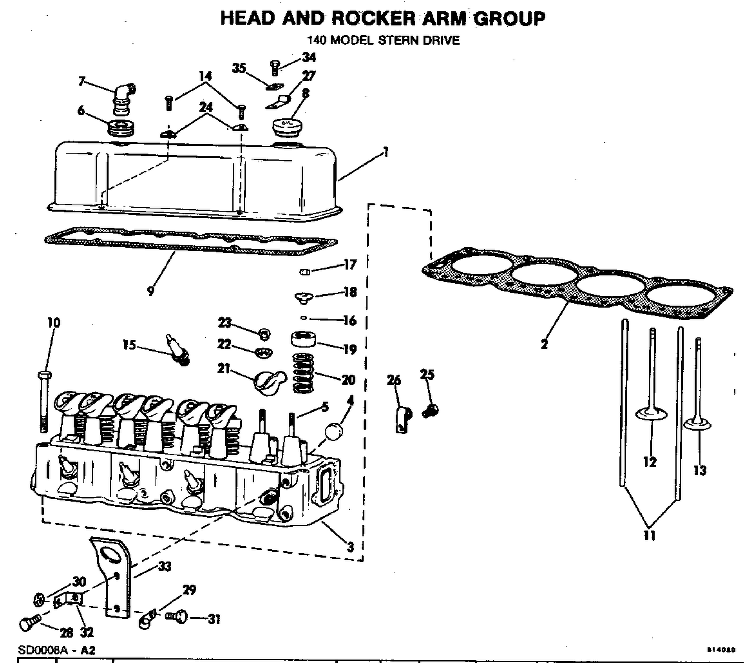 HEAD AND ROCKER ARM GROUP 140 MODEL STERN DRIVE