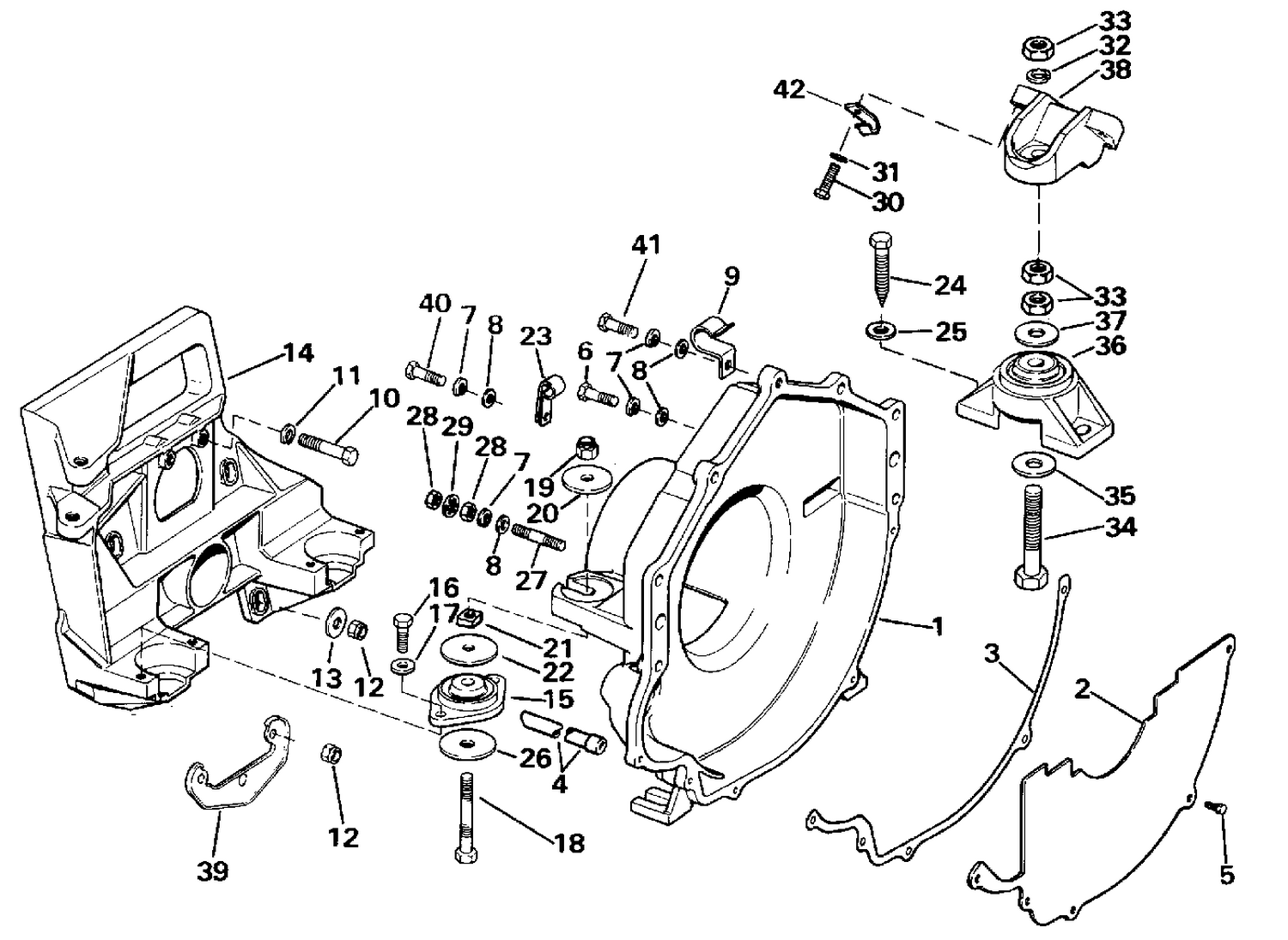TRANSOM PLATE, FLYWHEEL HOUSING & MOUNTS