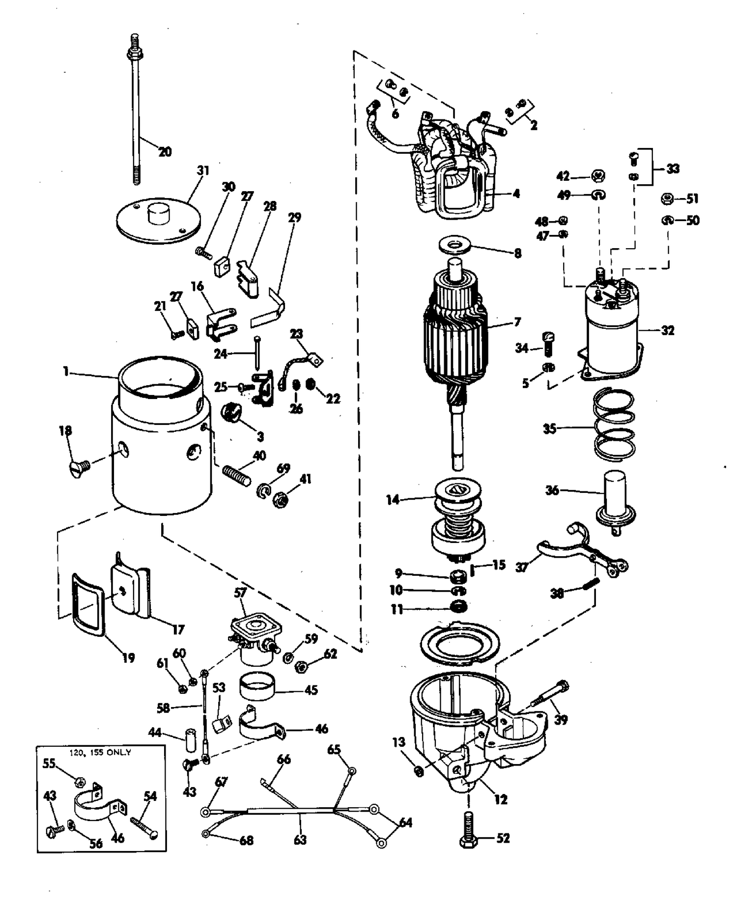 STARTER MOTOR AND SOLENOID GROUP 120,155,215 & 235 HP