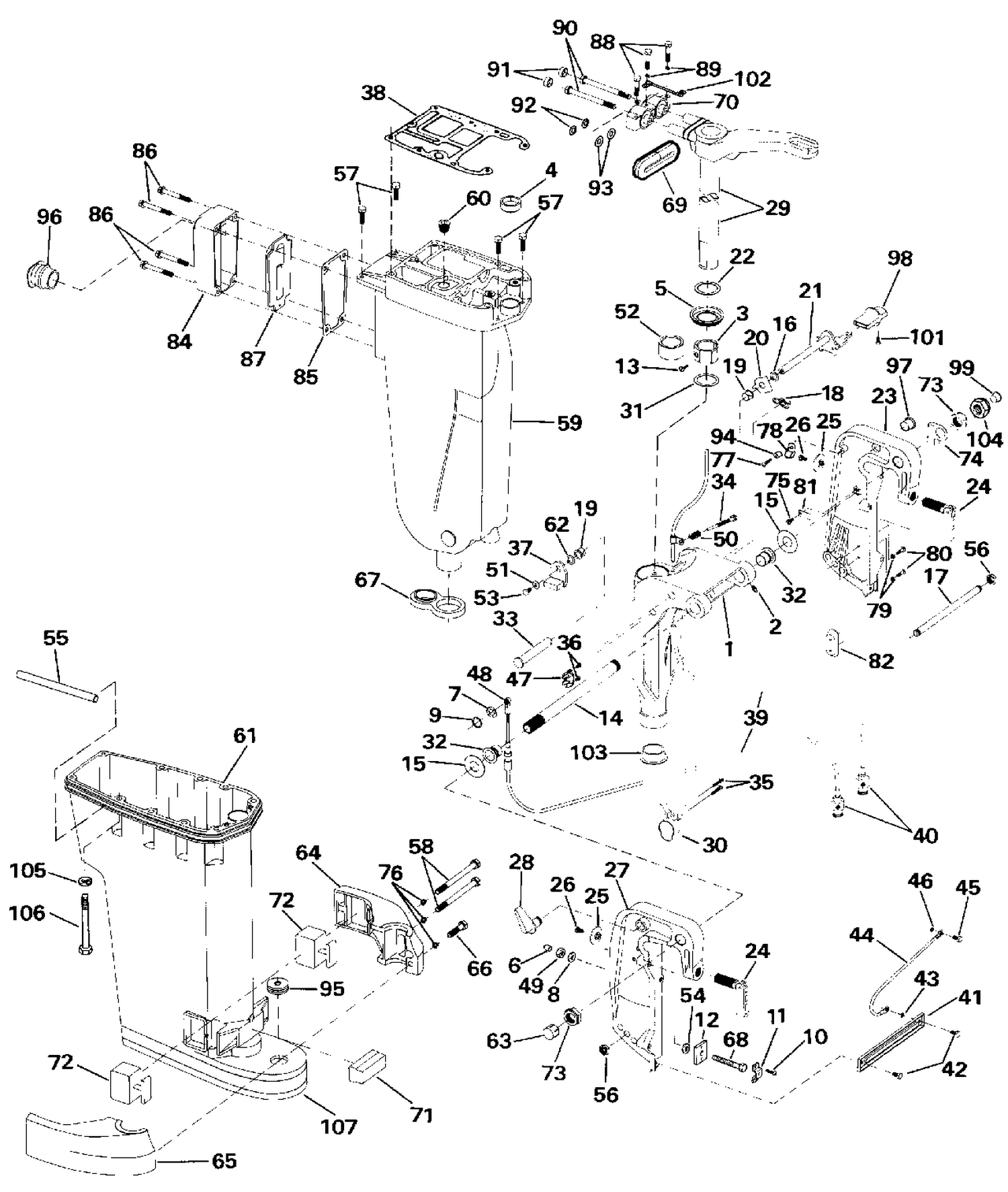 EXHAUST HOUSING & STERN & SWIVEL BRACKET
