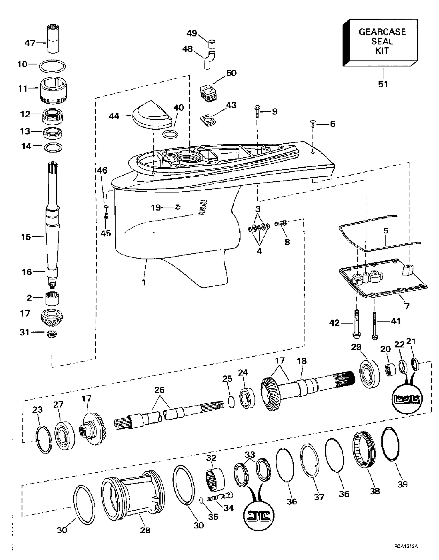 LOWER GEARCASE -- DUAL PROP
