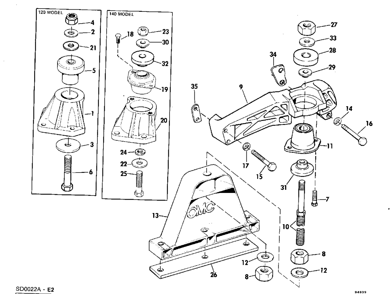ENGINE MOUNT GROUP 120,140 MODELS WITH PRE-SET TRIM