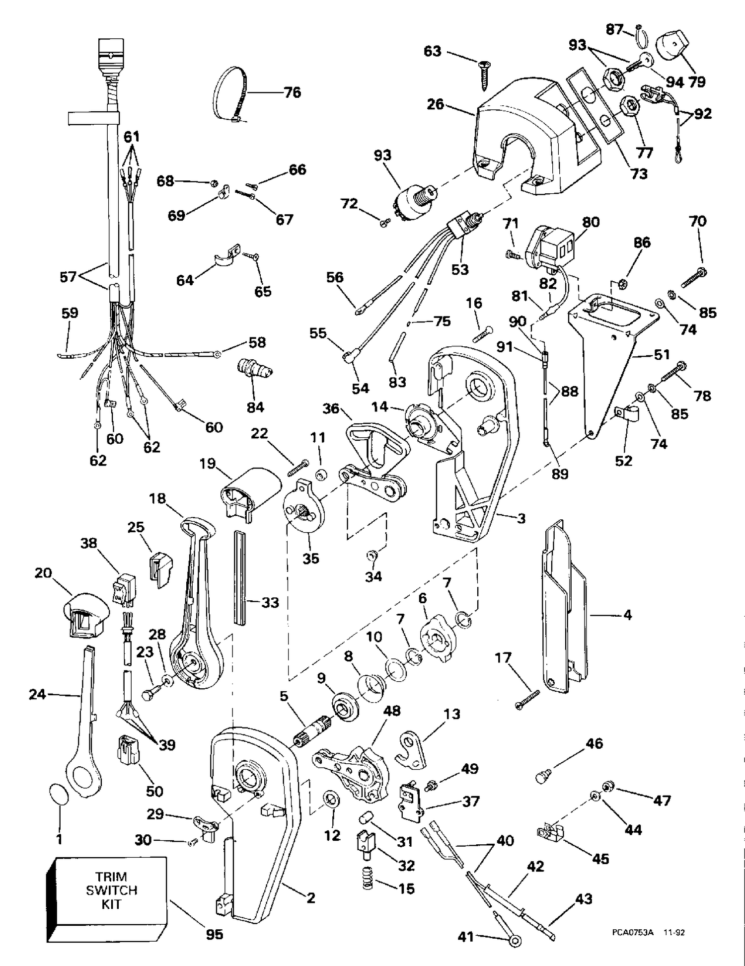REMOTE CONTROL ASSY - BINNACLE - SINGLE LEVER - PREWIRED