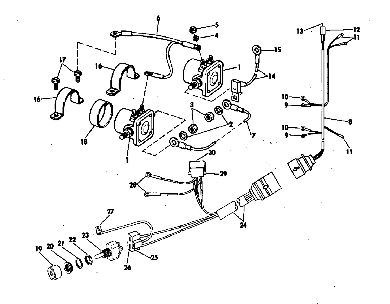 TILT SOLENOID & CABLE GROUP 225 & 245 HP STERN DRIVE