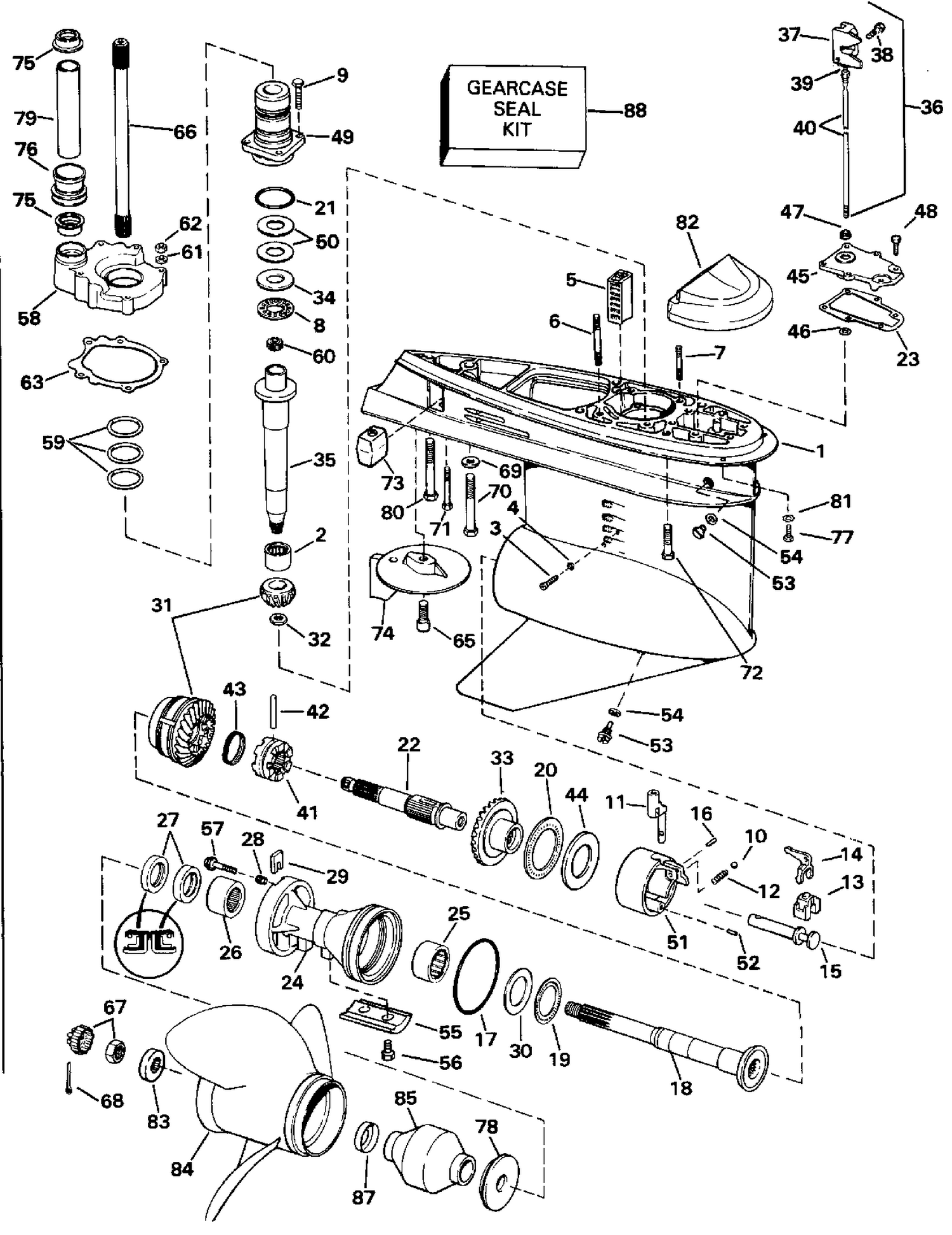 LOWER GEARCASE - COUNTER (L.H.) ROTATION