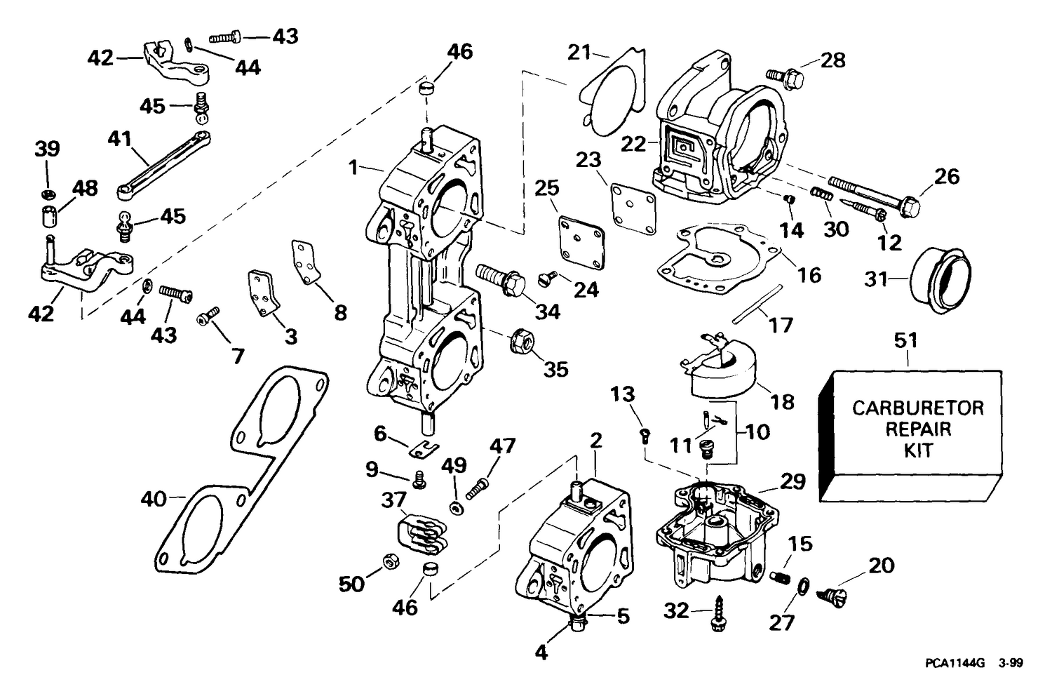 CARBURETOR & LINKAGE -- 225, 250