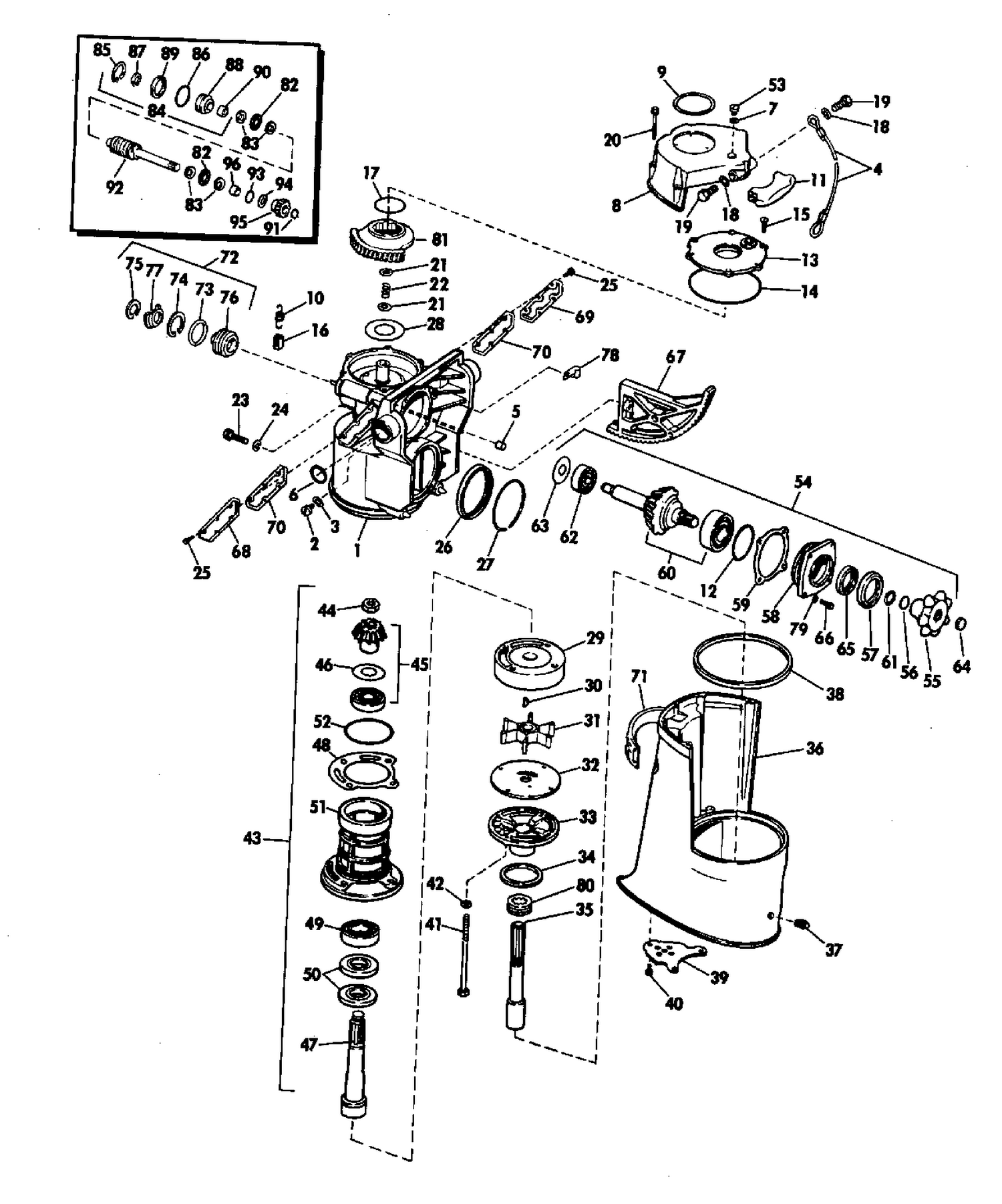 UPPER GEARCASE GROUP 155, 225, 245 HP STERN DRIVE