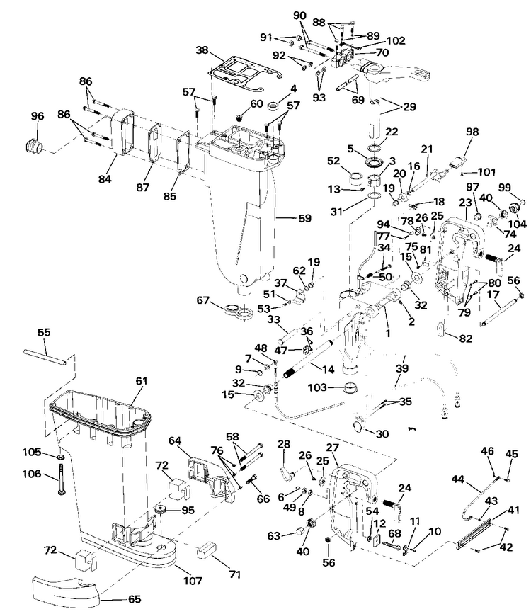 EXHAUST HOUSING & STERN & SWIVEL BRACKET