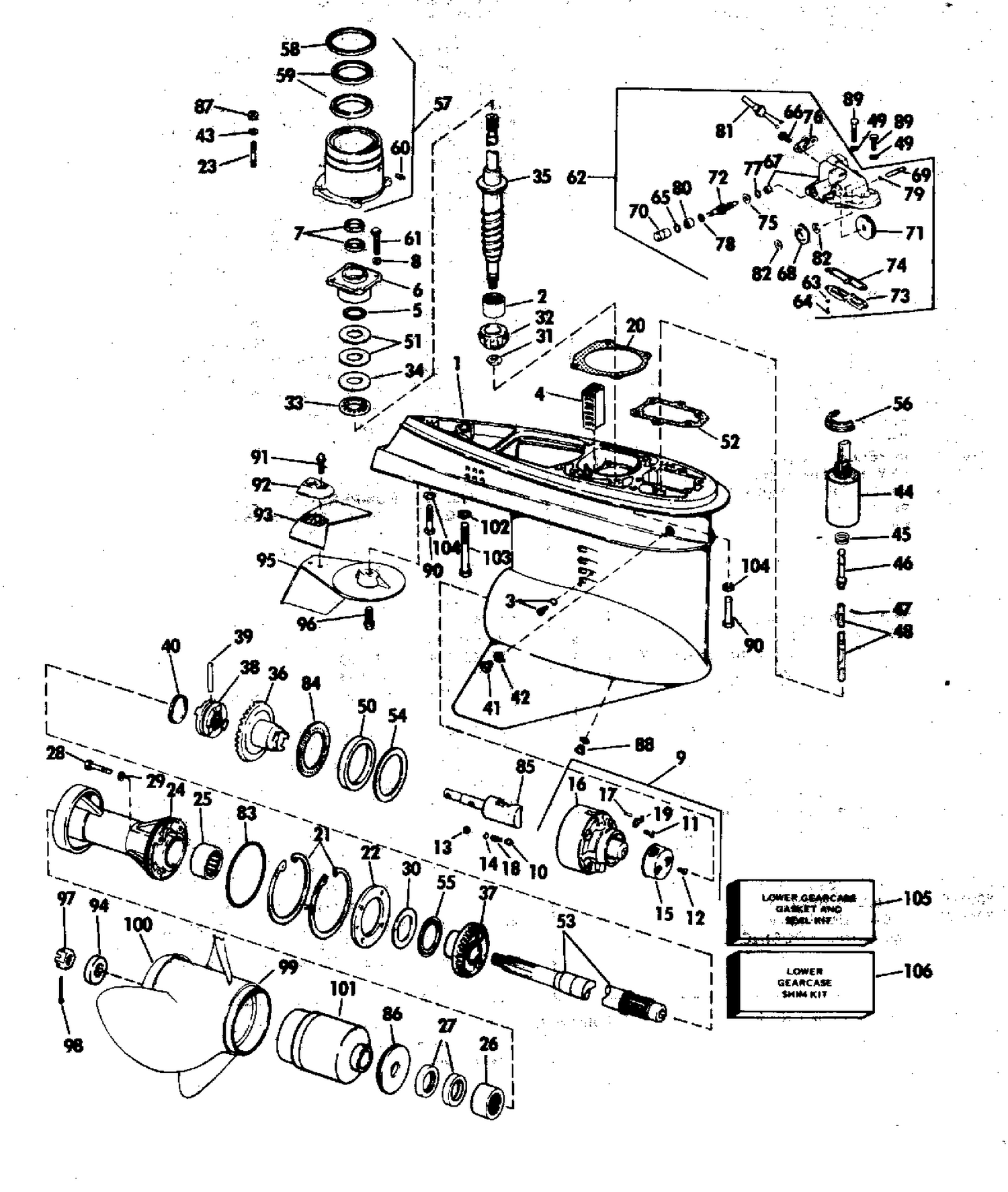 LOWER GEARCASE 120,140 MODELS STERN DRIVE