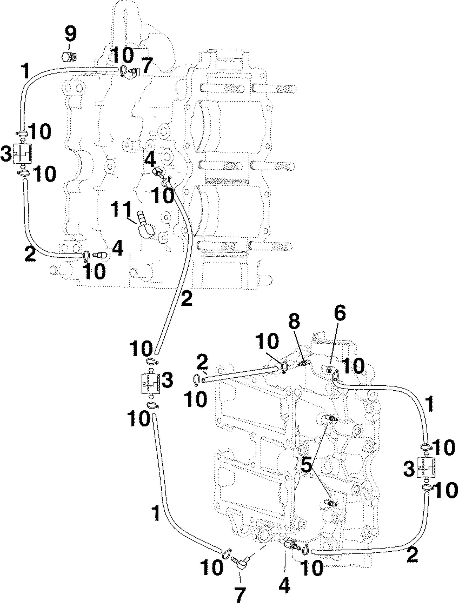 CYLINDER/CRANKCASE FITTINGS & OIL RECIRCULATION HOSES