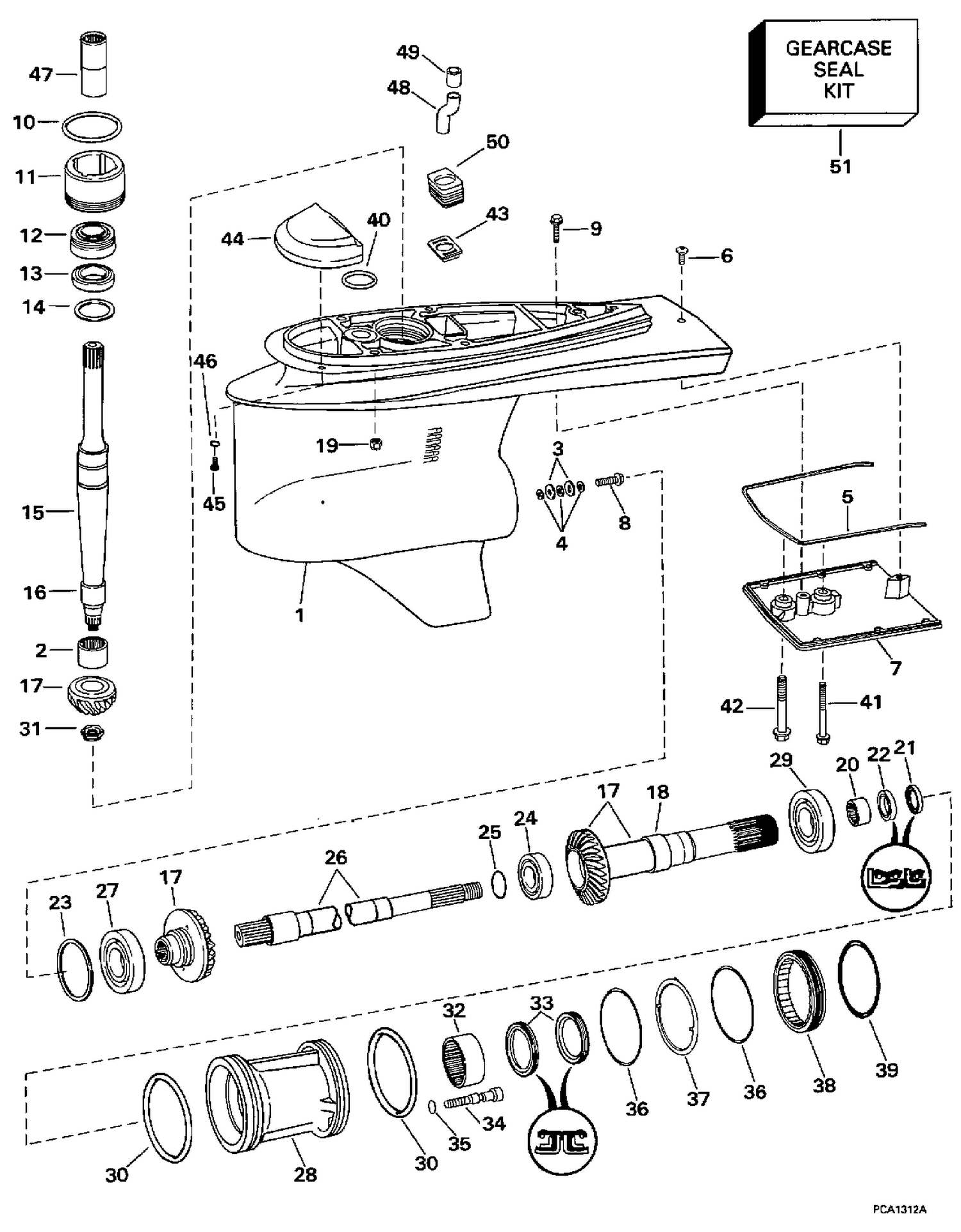 LOWER GEARCASE - DUAL PROP