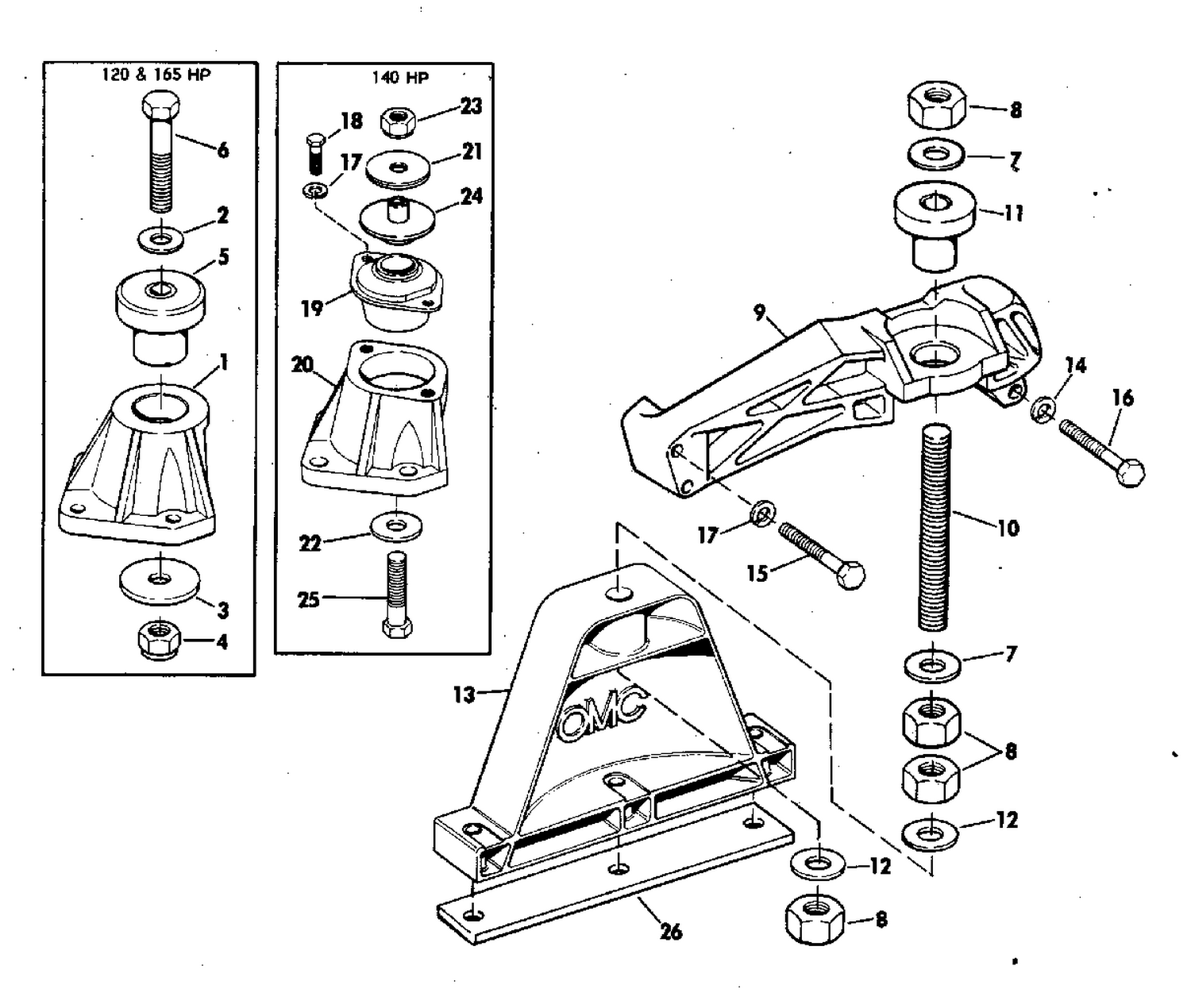 ENGINE MOUNT 120,140 & 165 HP WITH "A11" SUFFIX MANUAL TRIM