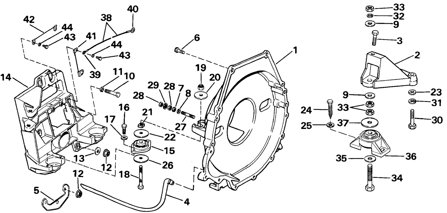 TRANSOM PLATE, FLYWHEEL HOUSING & MOUNTS