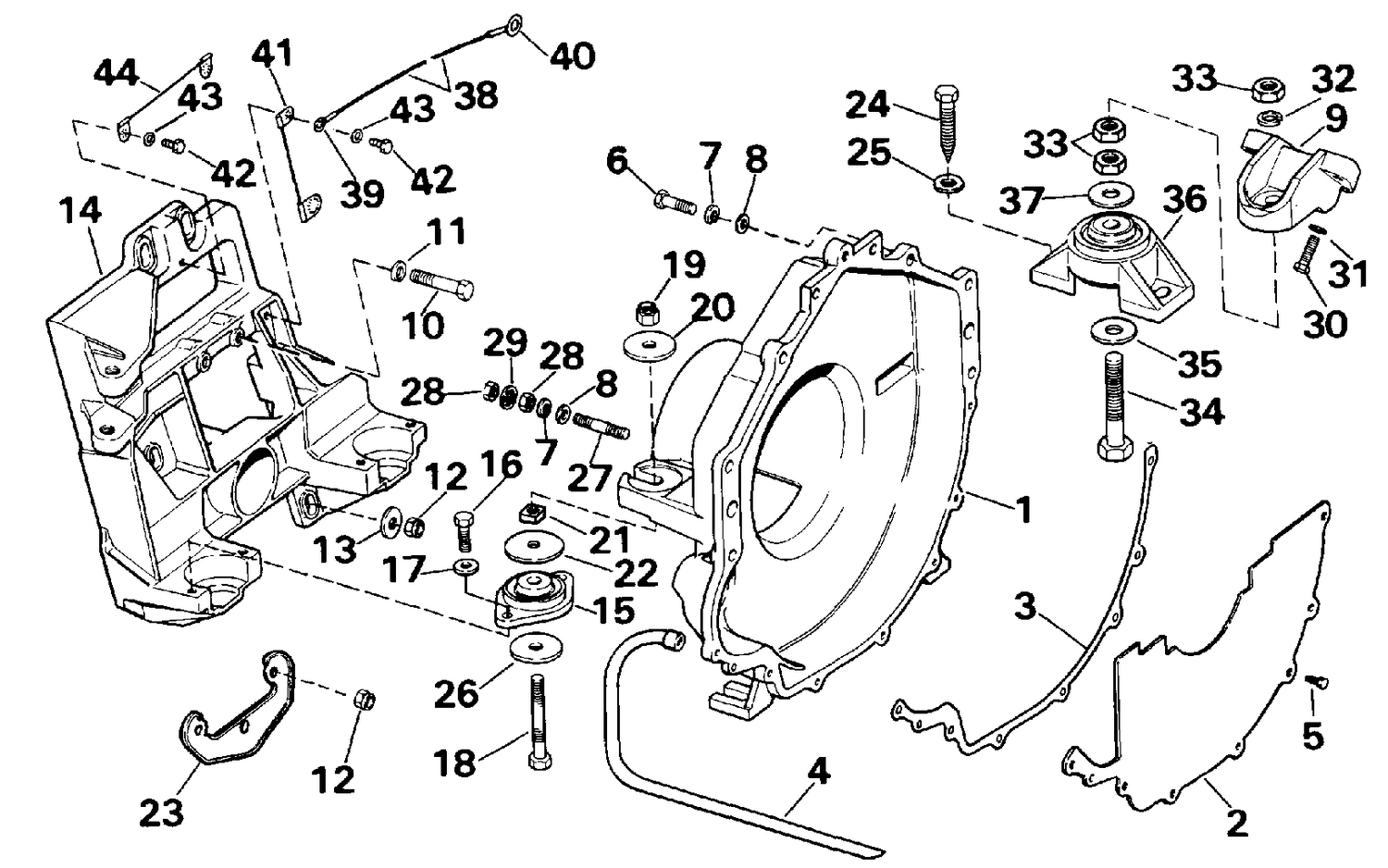 TRANSOM PLATE, FLYWHEEL HOUSING & MOUNTS