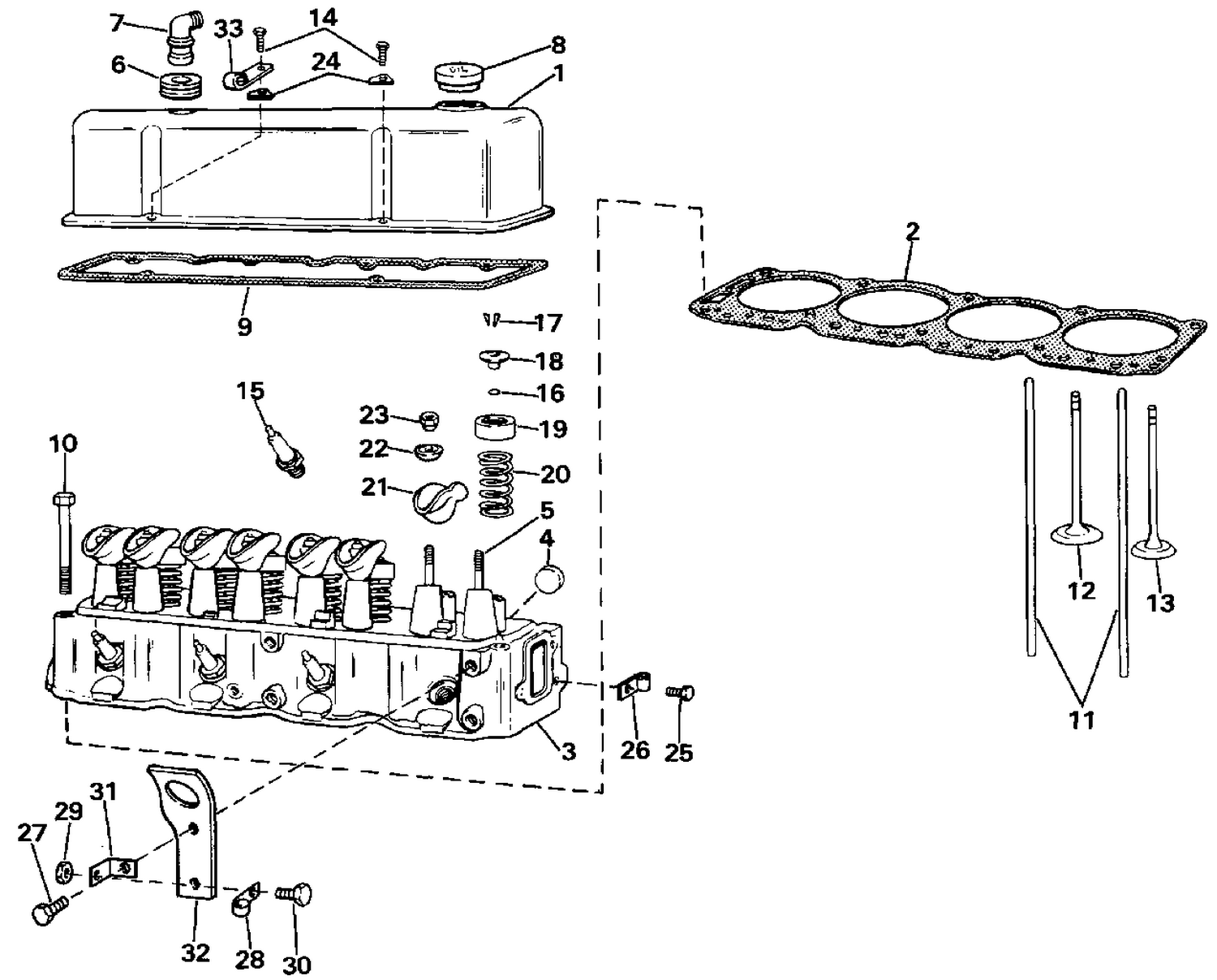 HEAD AND ROCKER ARM GROUP 2.5 LITRE MODELS