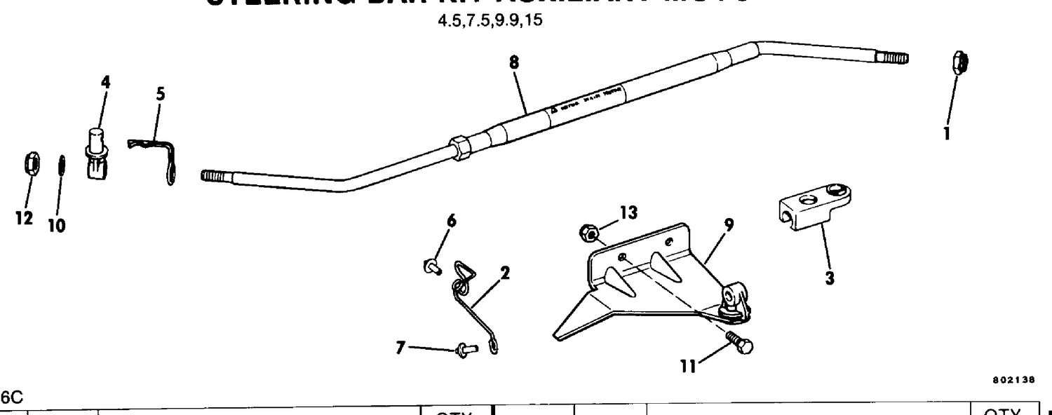 STEERING BAR KIT AUXILIARY MOTOR 4.5,7.5,9.9,15