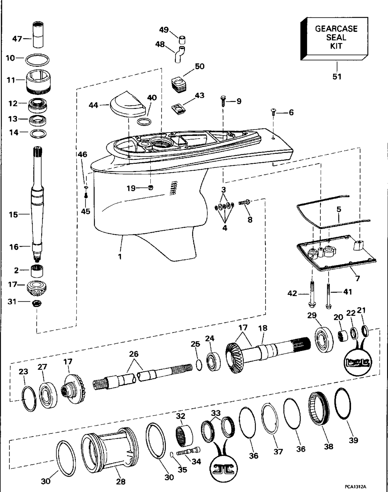 LOWER GEARCASE - DUAL PROP