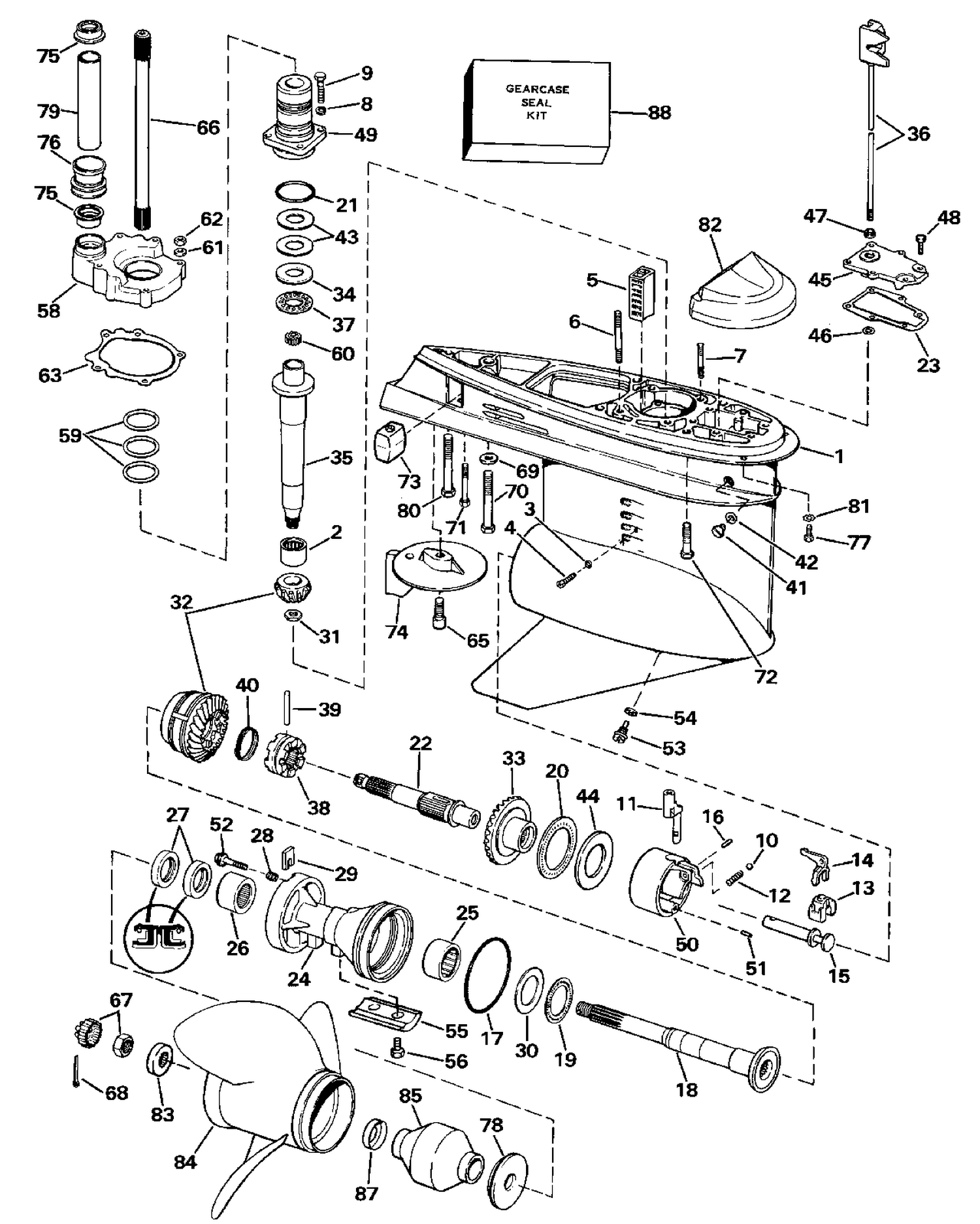 LOWER GEARCASE - COUNTER (L.H.) ROTATION