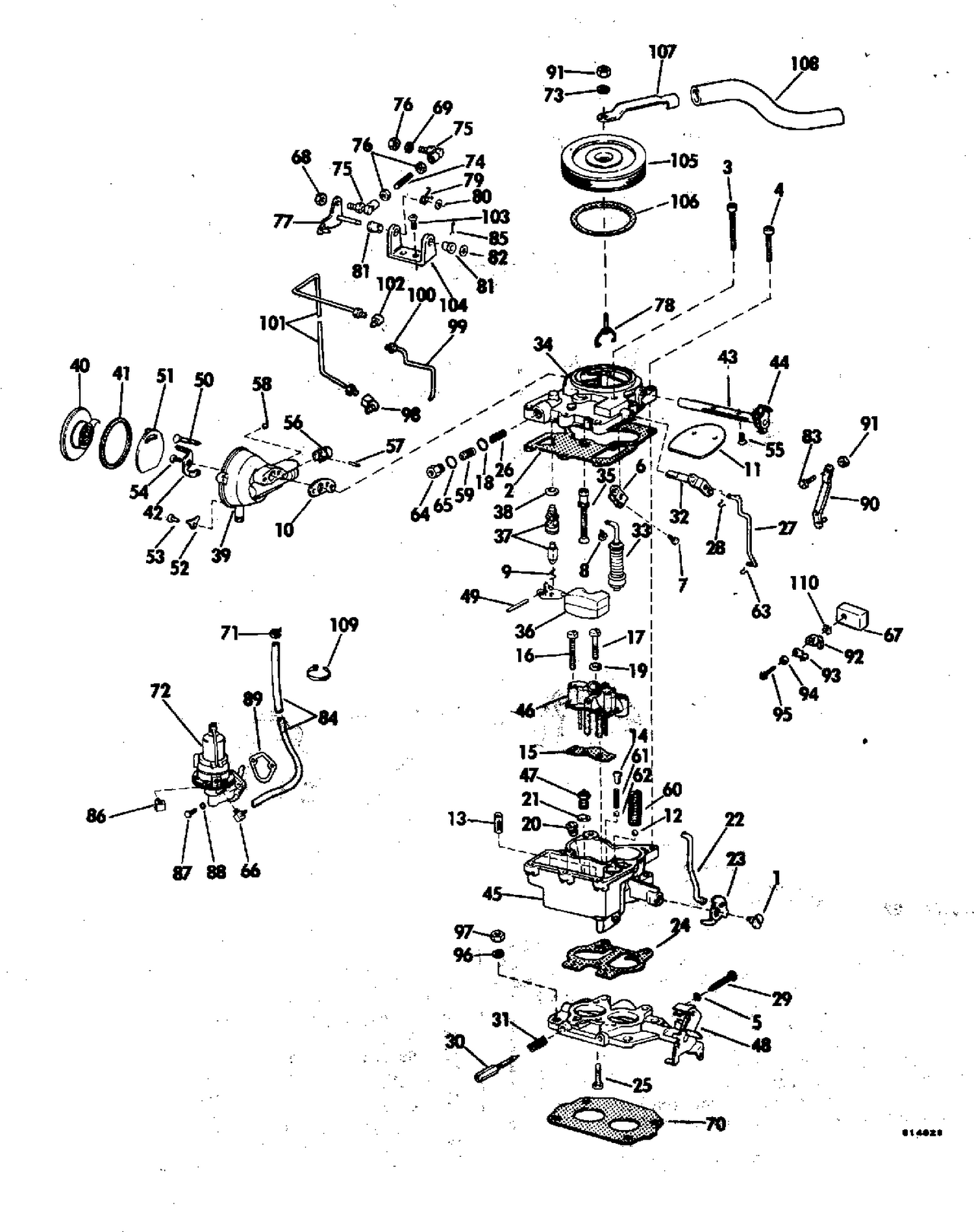 CARBURETOR & FUEL PUMP GROUP 120,140 MODELS STERN DRIVE