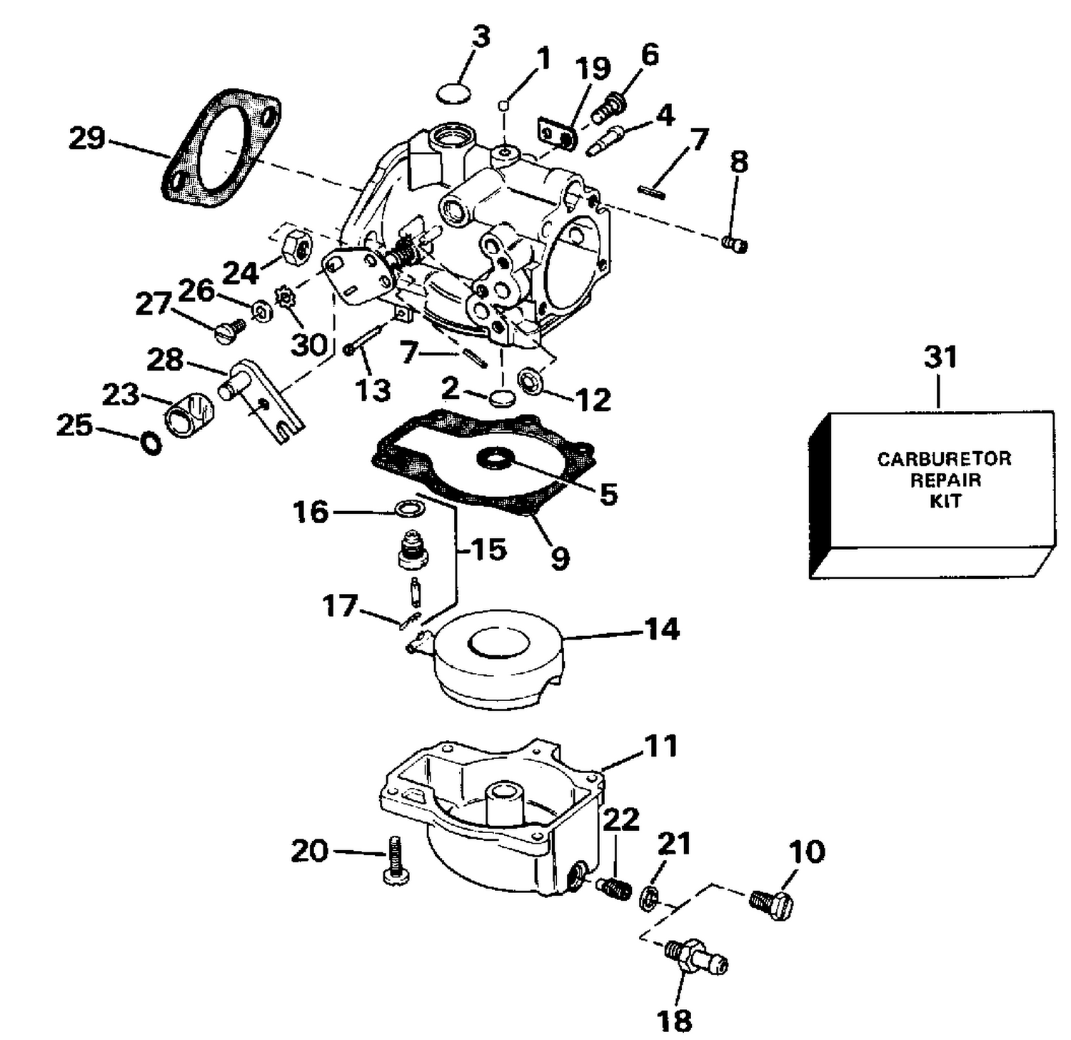 CARBURETOR - 55 MODEL 15 IN. TRANSOM MODELS