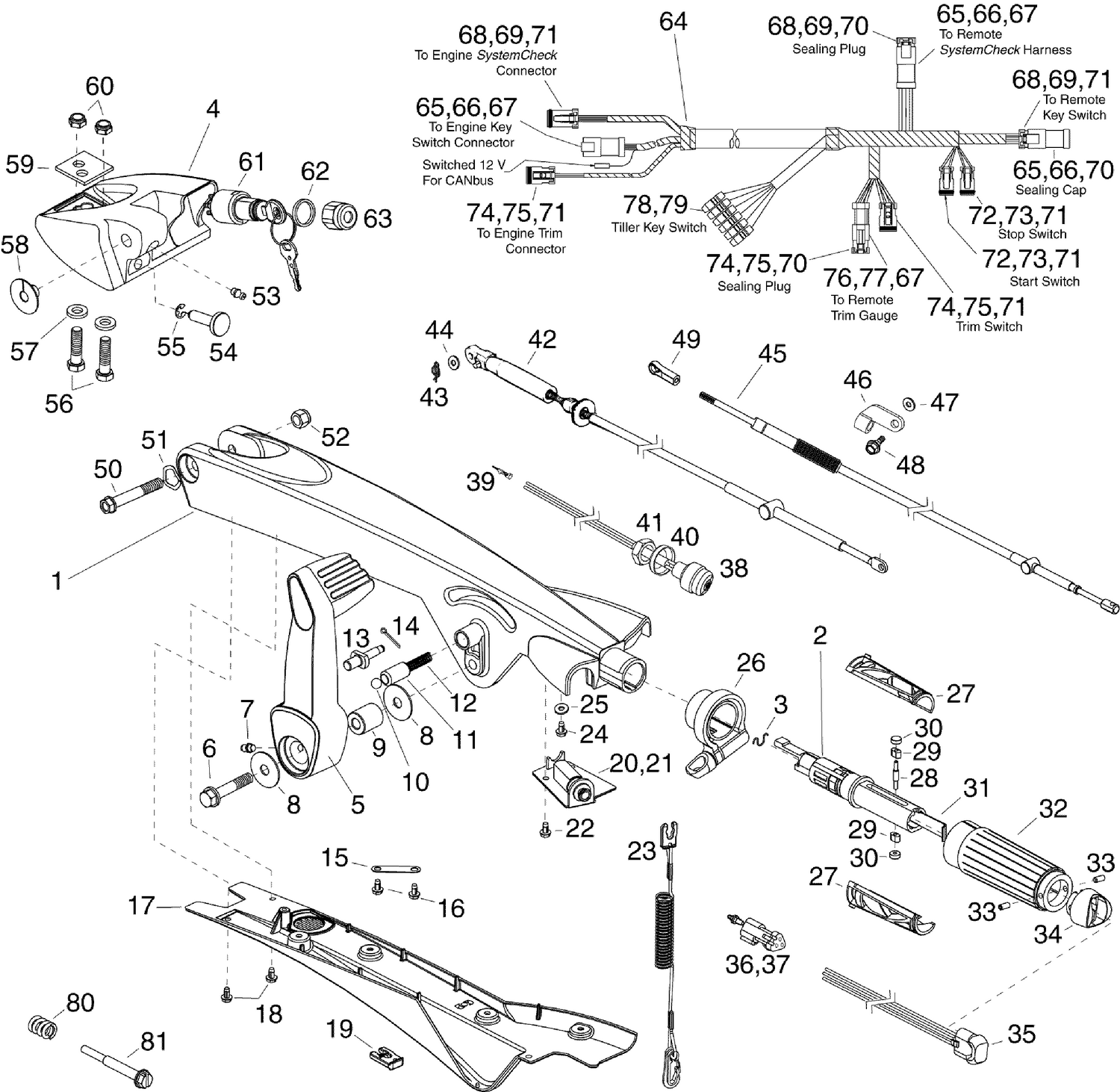 TILLER KIT - 40 THRU 60 HP (E-TEC)