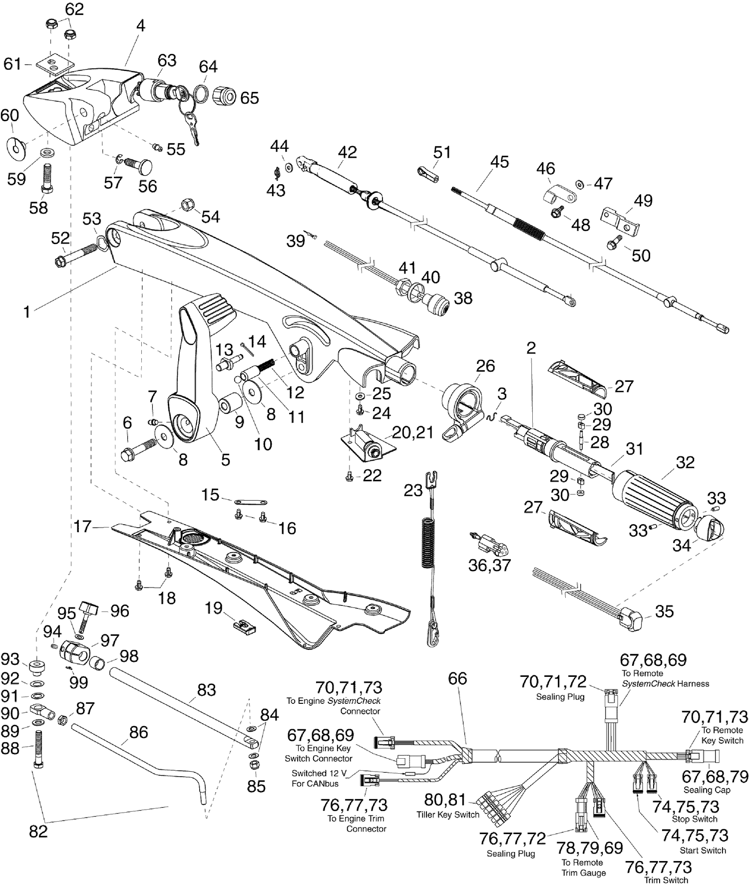 TILLER KIT - 75, 90 HP (E-TEC)