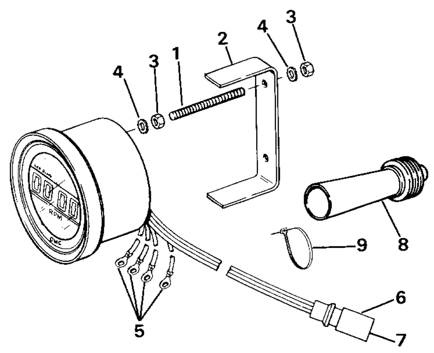 QUARTACH TACHOMETER - FLUSH MOUNT - DIGITAL - PLUG IN