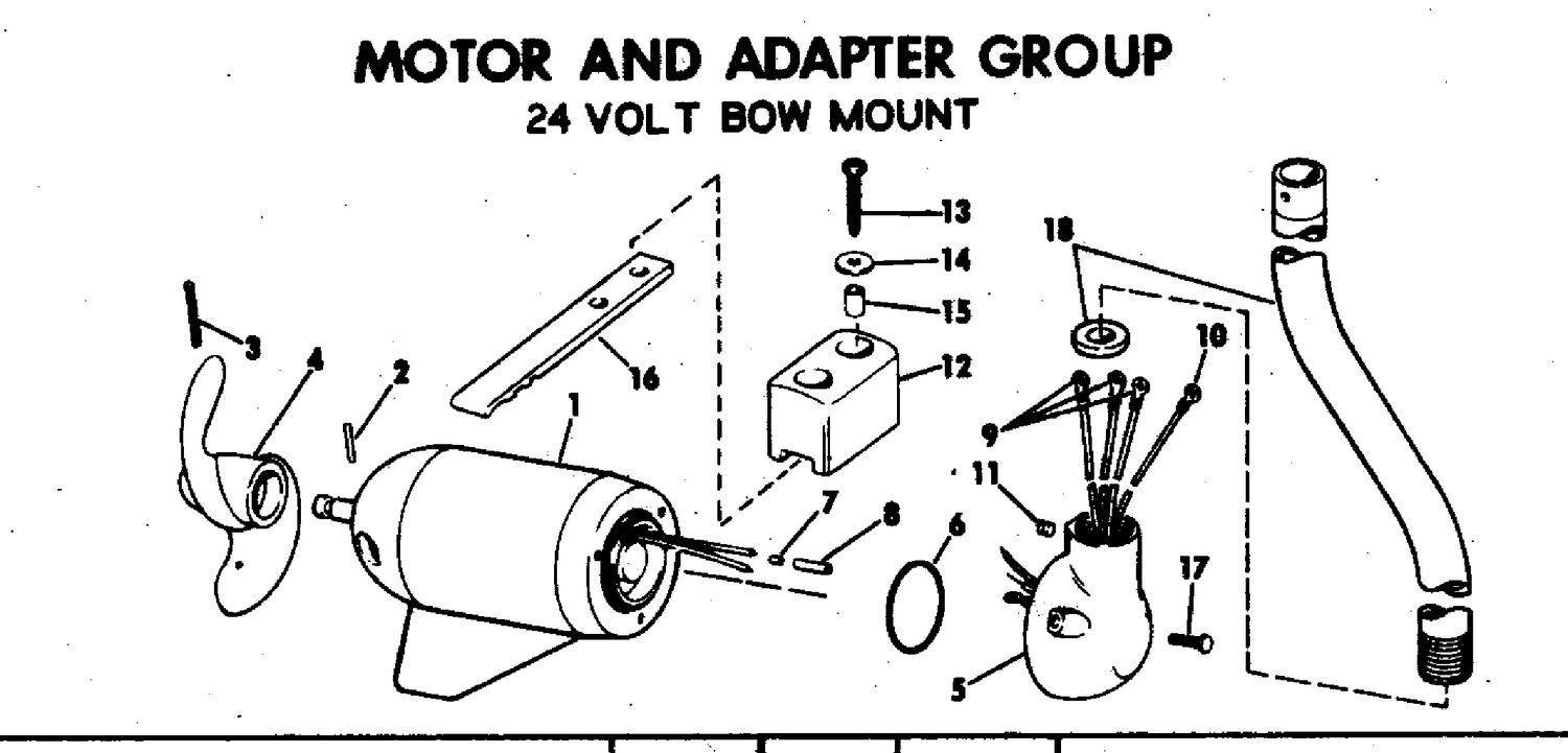 MOTOR AND ADAPTER GROUP 24 VOLT BOW MOUNT