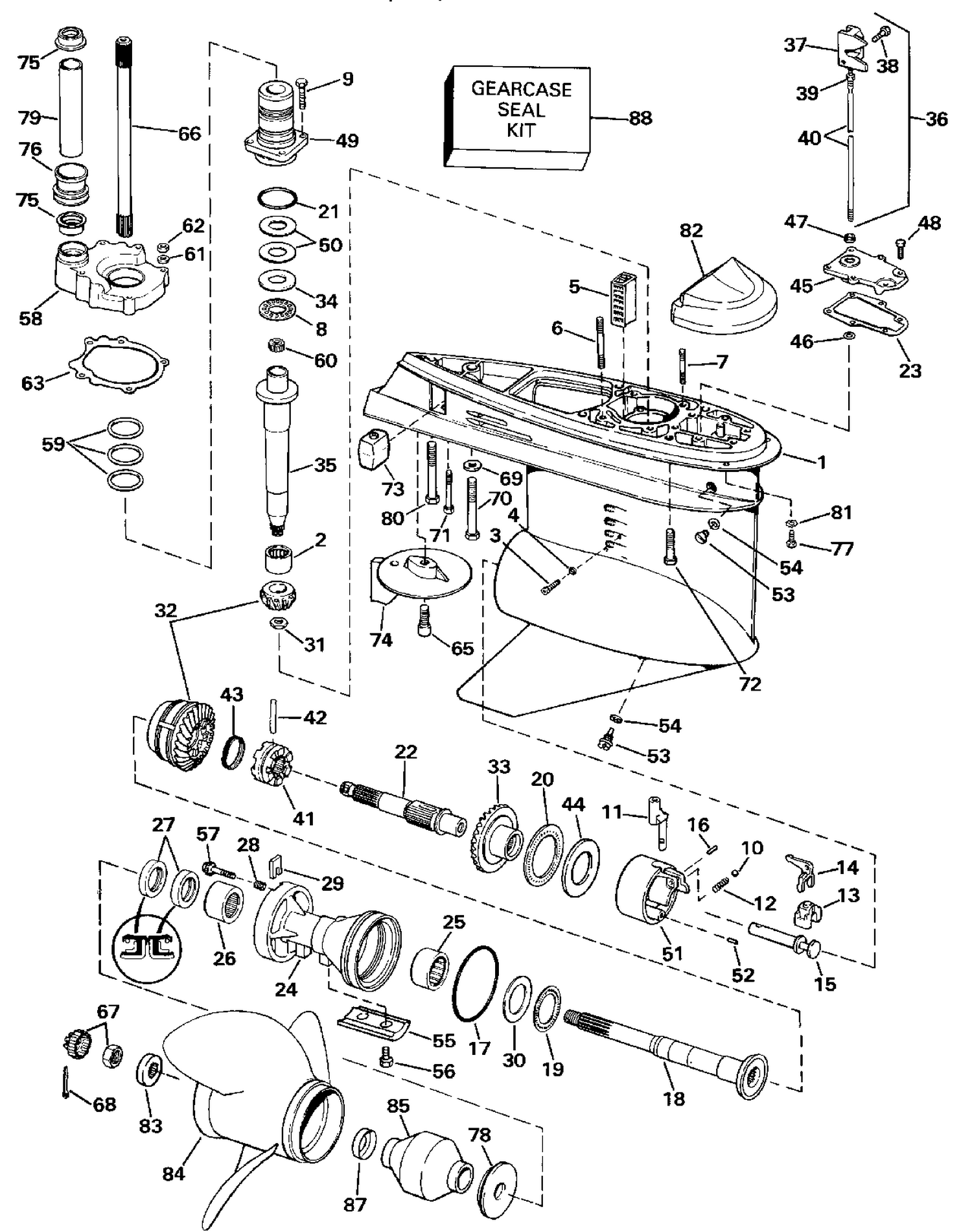 LOWER GEARCASE - COUNTER (L.H.) ROTATION