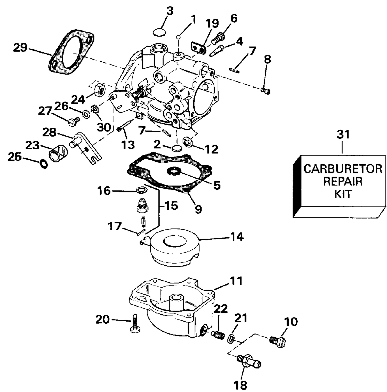 CARBURETOR - 55 MODEL 15 IN. TRANSOM MODELS